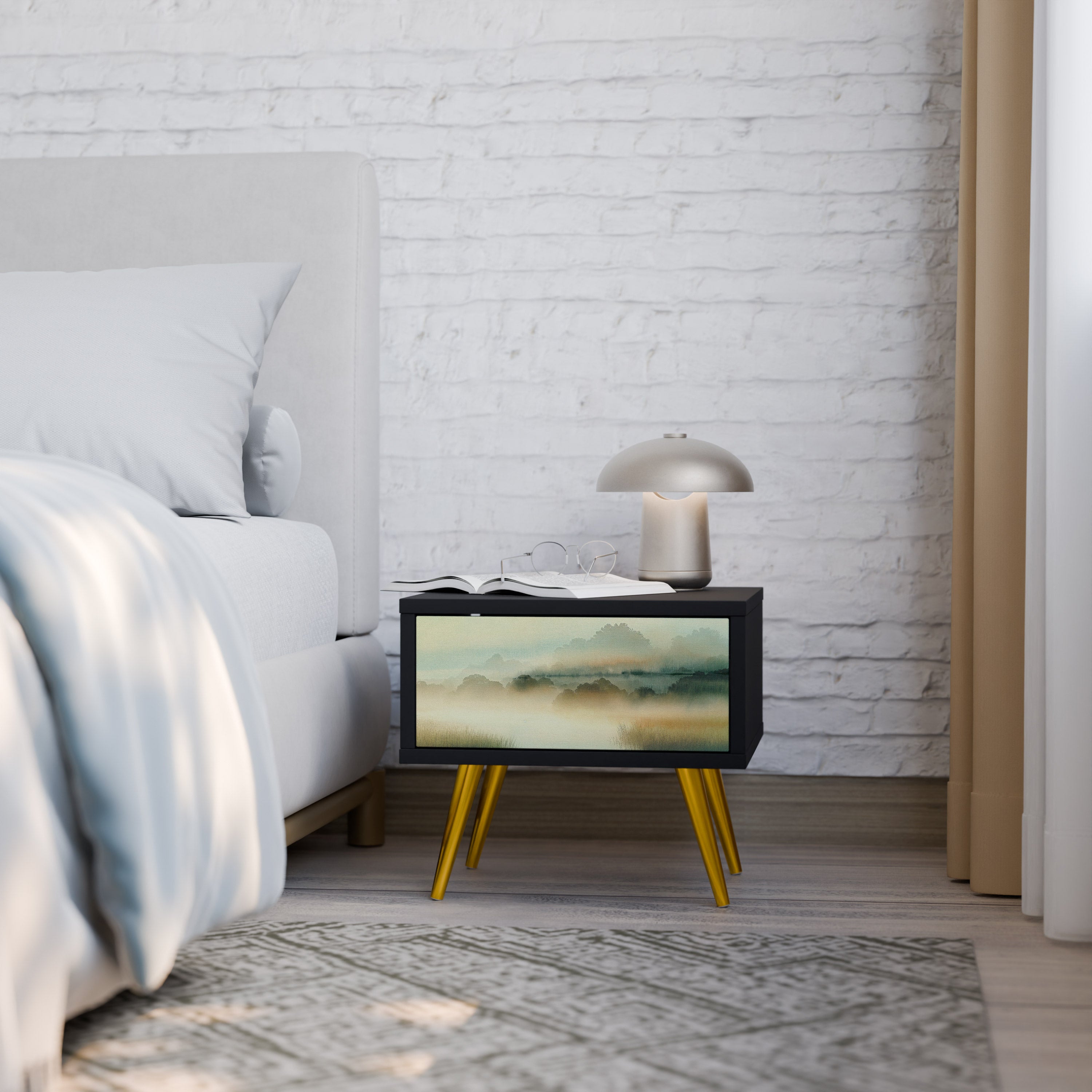 Table de chevet MORNING BY THE LAKE en finition noire