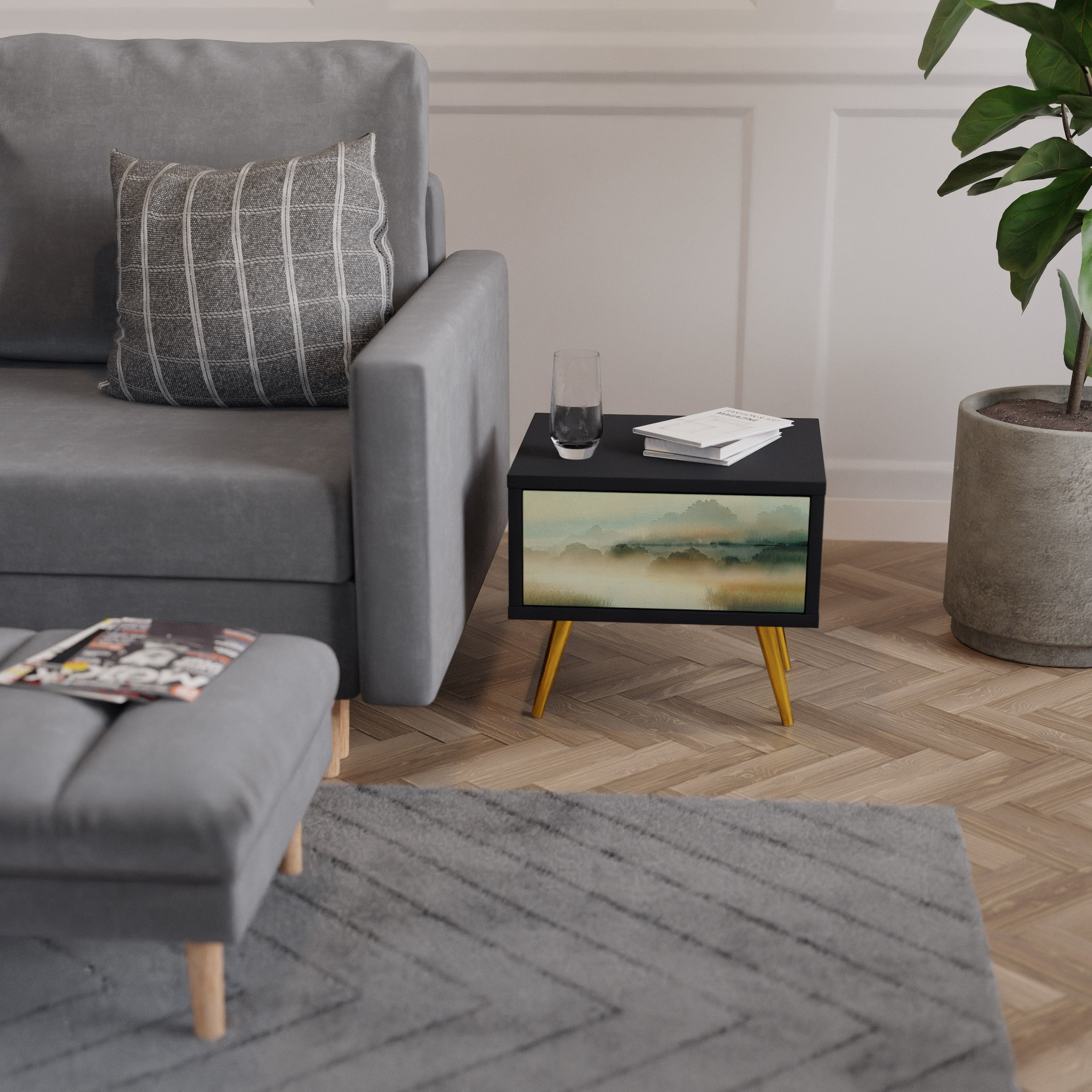 Table de chevet MORNING BY THE LAKE en finition noire