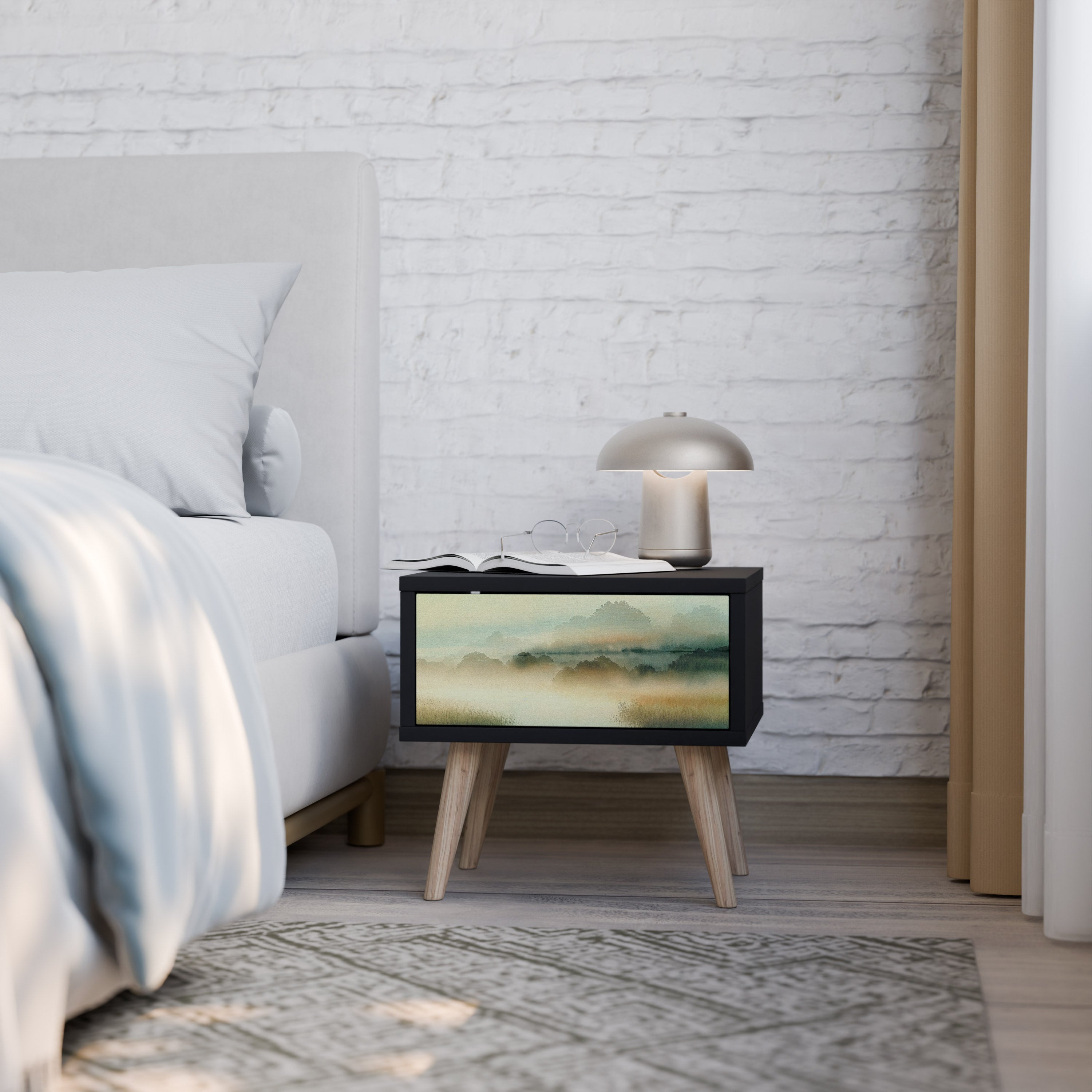 Table de chevet MORNING BY THE LAKE en finition noire