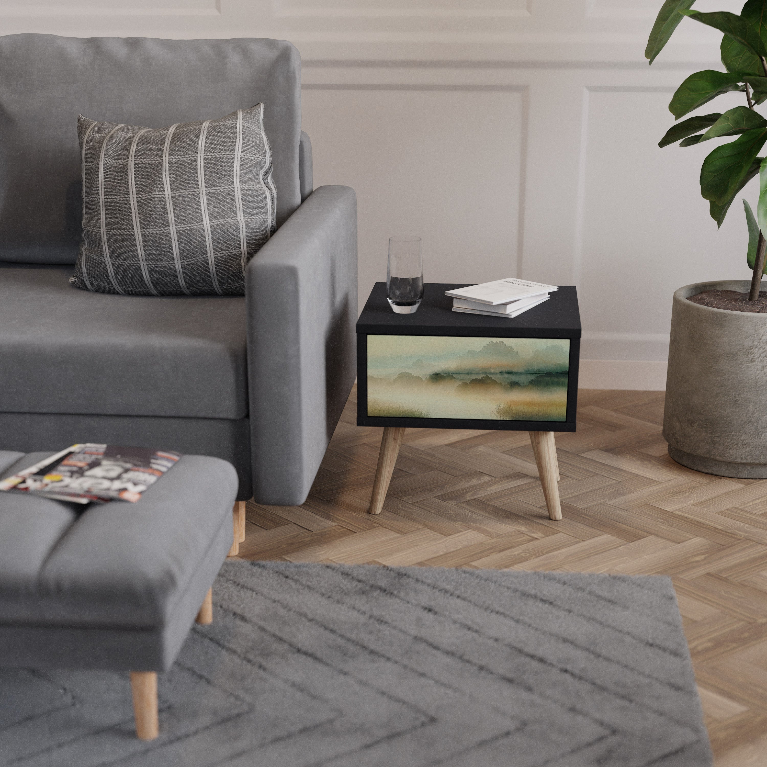 Table de chevet MORNING BY THE LAKE en finition noire