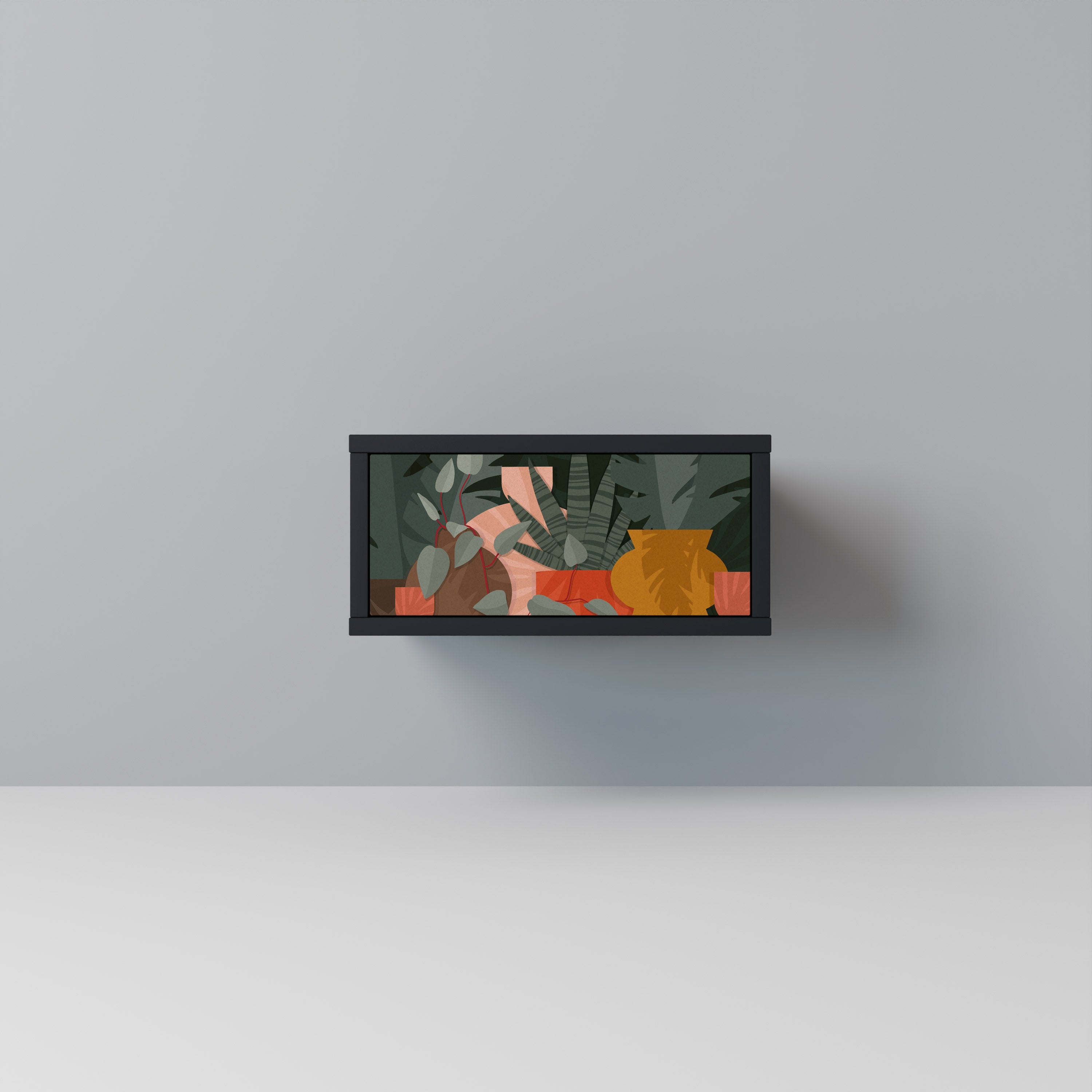 Table de chevet COMPOSITION TROPICALE en finition noire