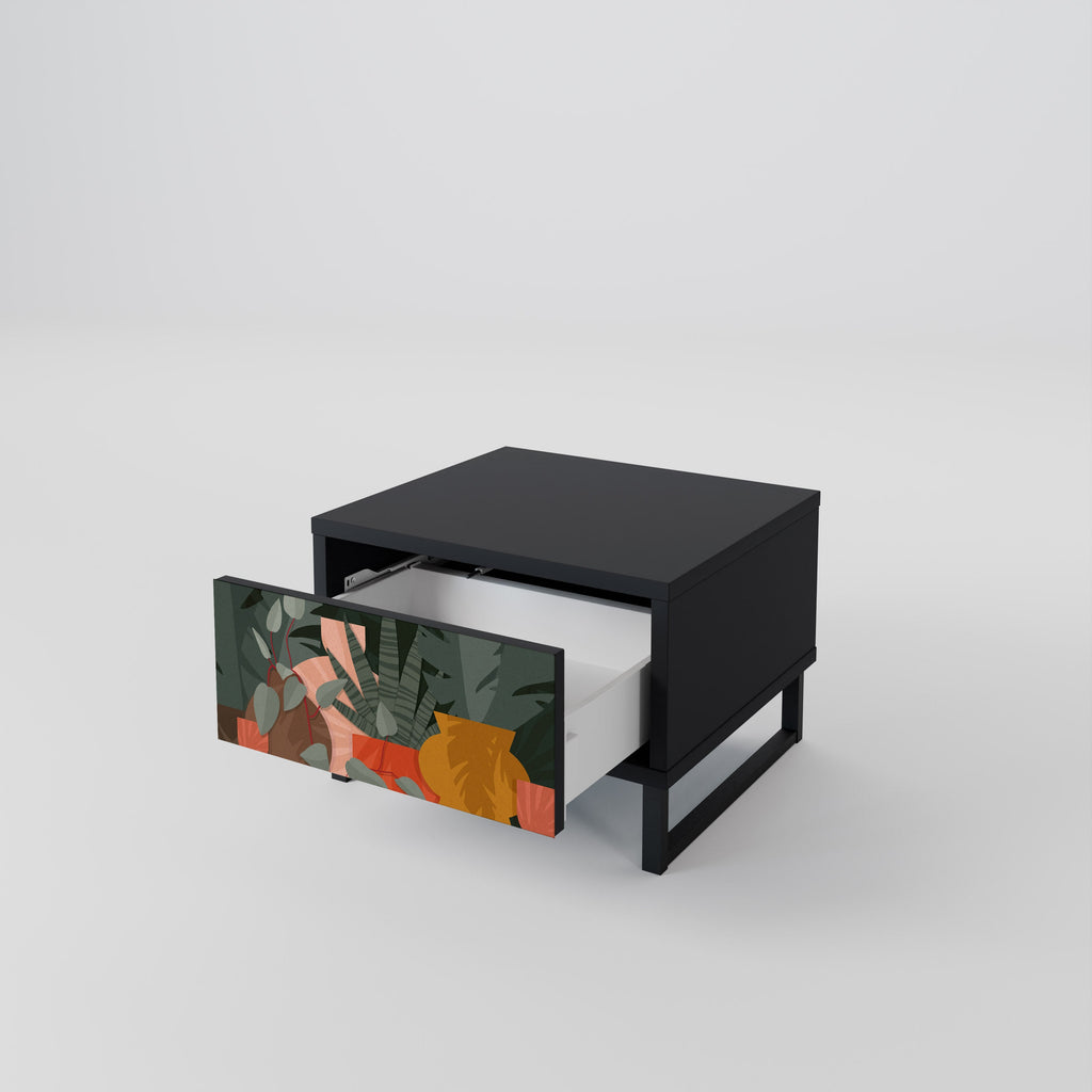 Table de chevet COMPOSITION TROPICALE en finition noire