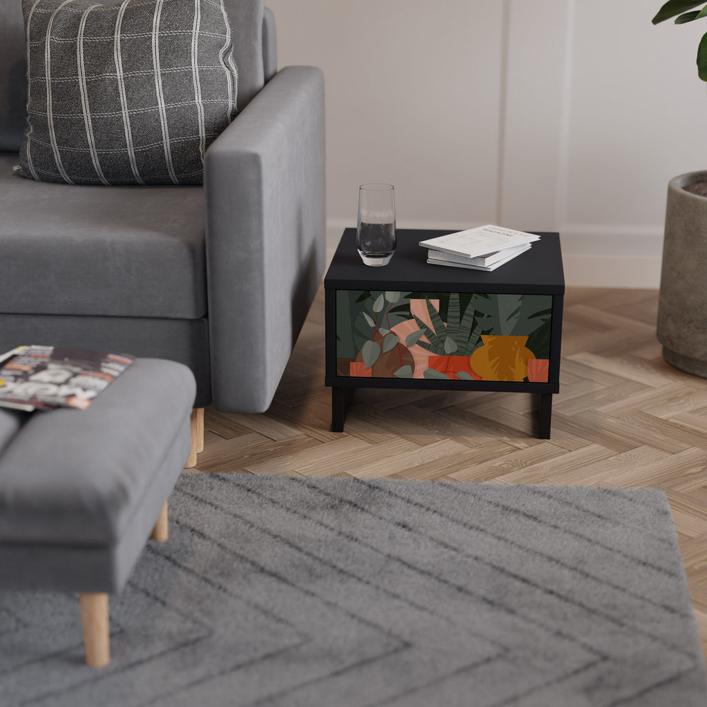 Table de chevet COMPOSITION TROPICALE en finition noire