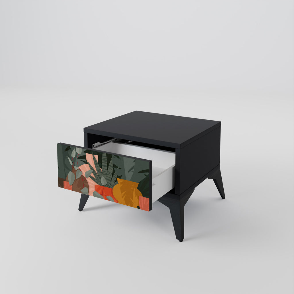 Table de chevet COMPOSITION TROPICALE en finition noire