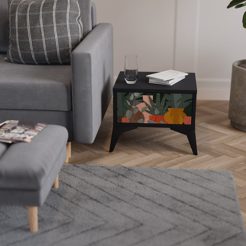 Table de chevet COMPOSITION TROPICALE en finition noire