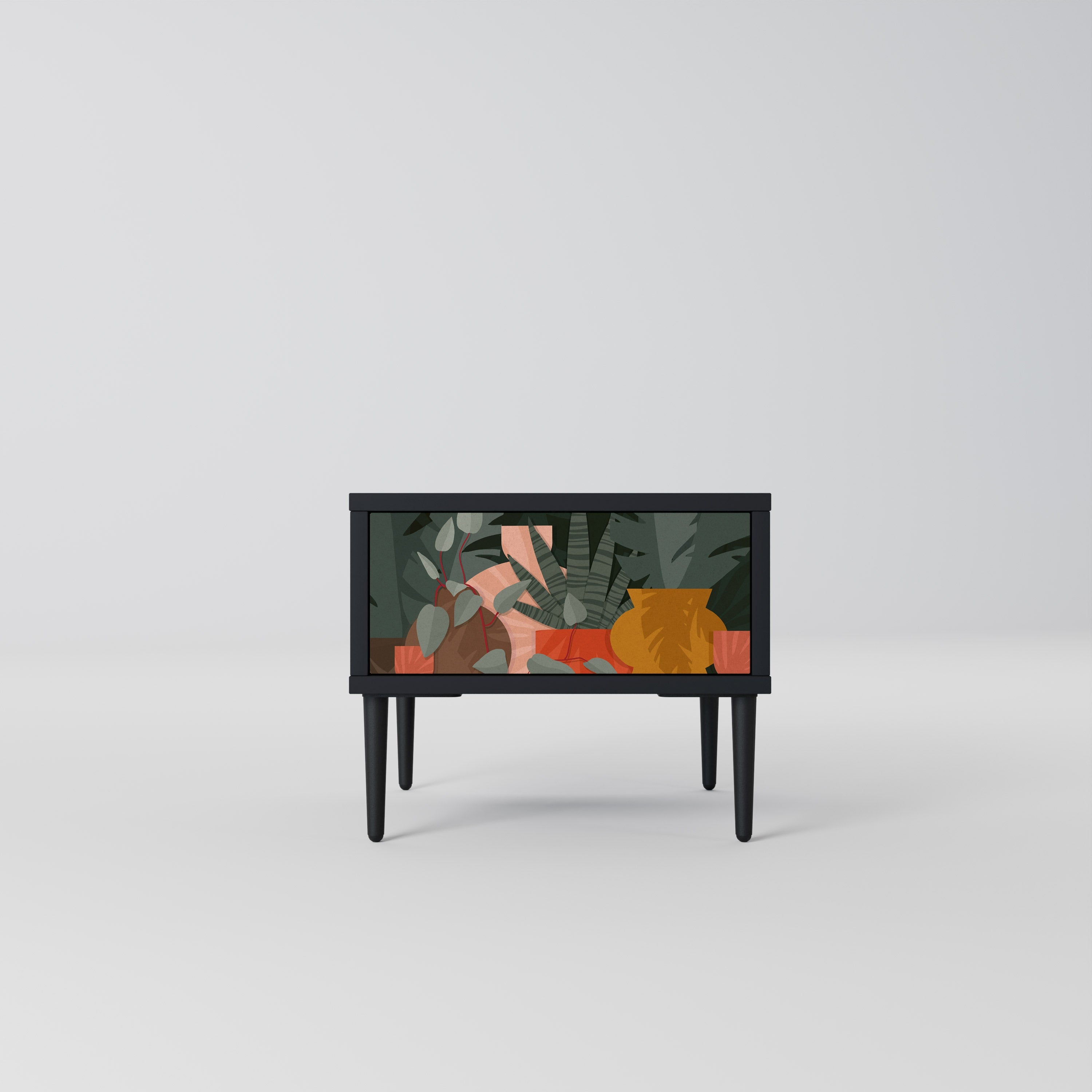 Table de chevet COMPOSITION TROPICALE en finition noire