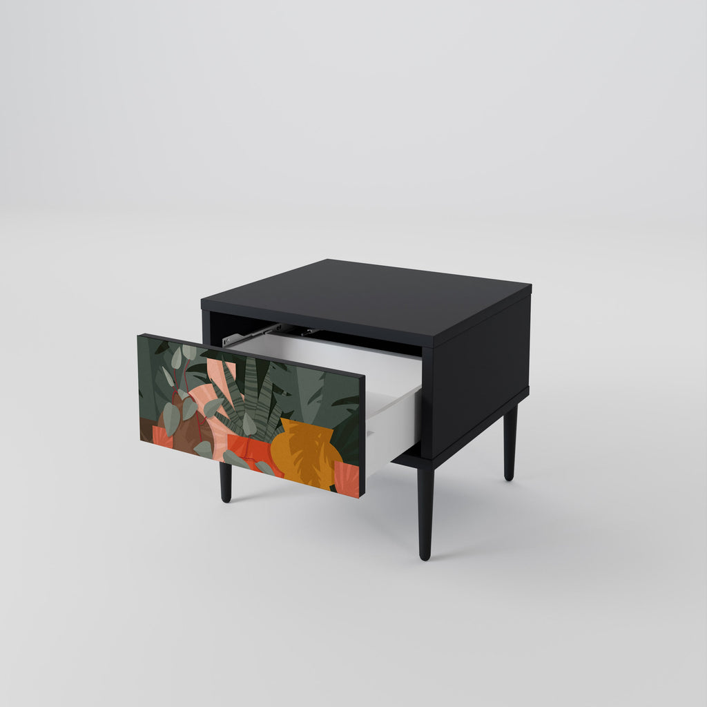 Table de chevet COMPOSITION TROPICALE en finition noire