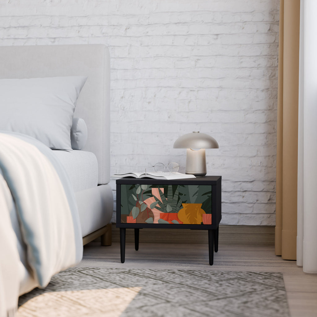 Table de chevet COMPOSITION TROPICALE en finition noire