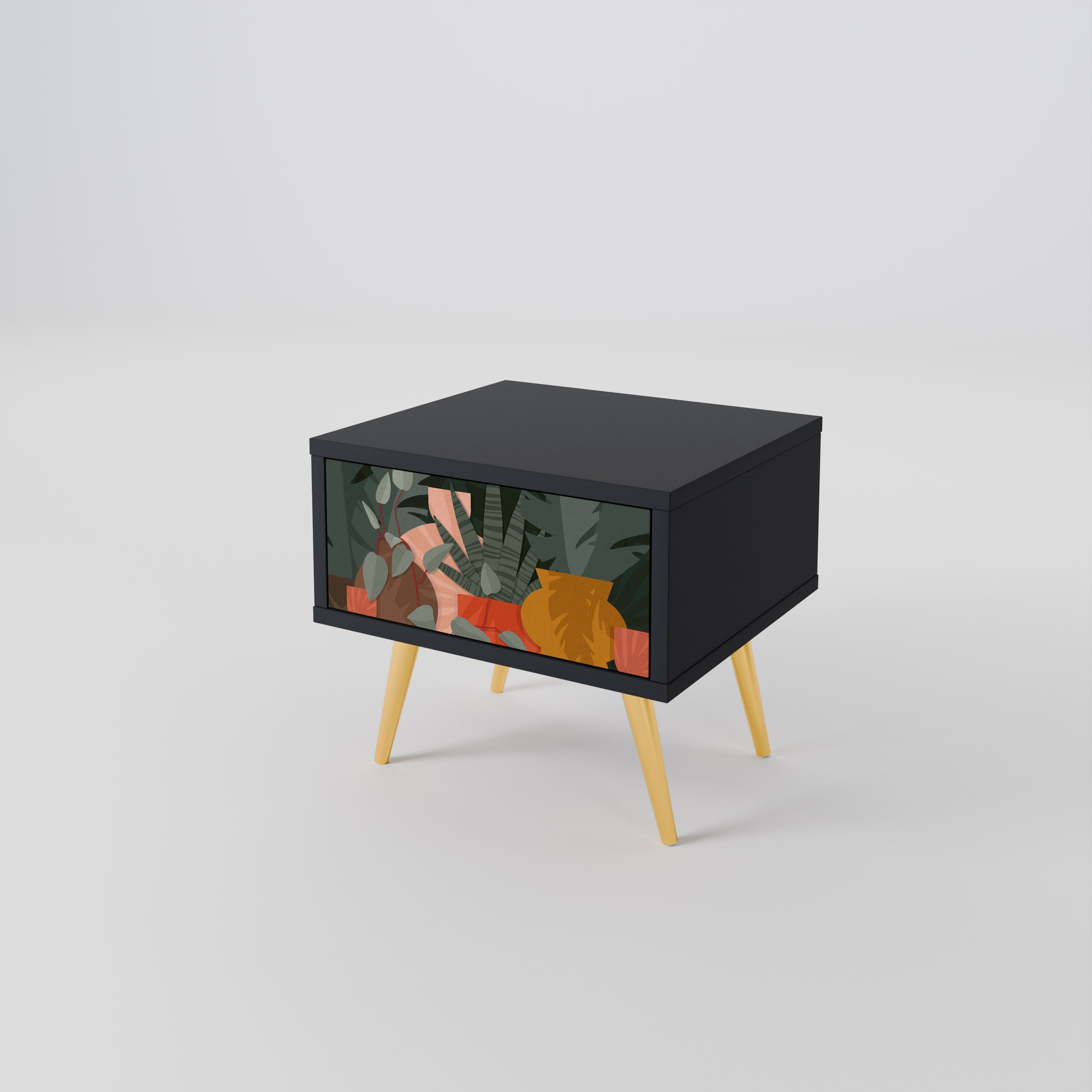 Table de chevet COMPOSITION TROPICALE en finition noire