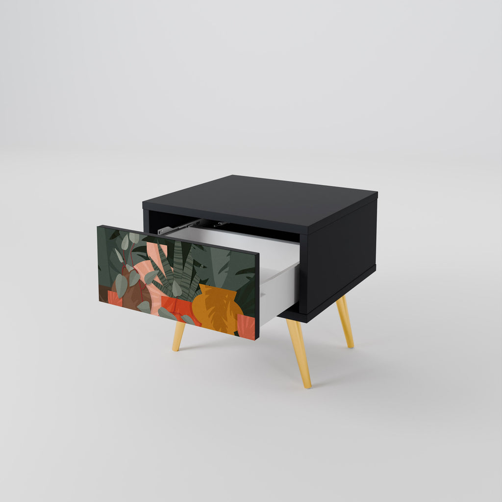 Table de chevet COMPOSITION TROPICALE en finition noire