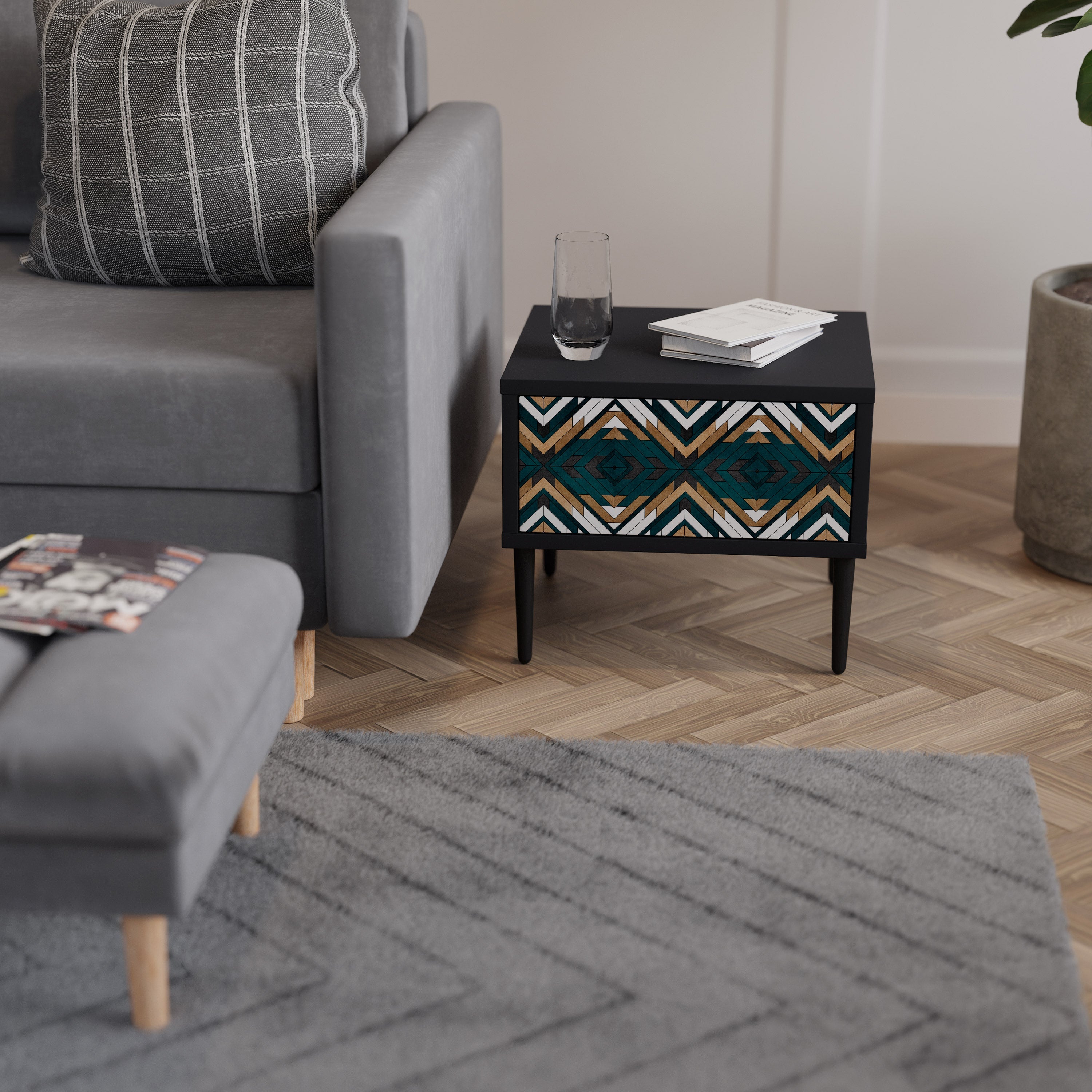 Table de chevet ARTISTIC GEOMETRY en finition noire