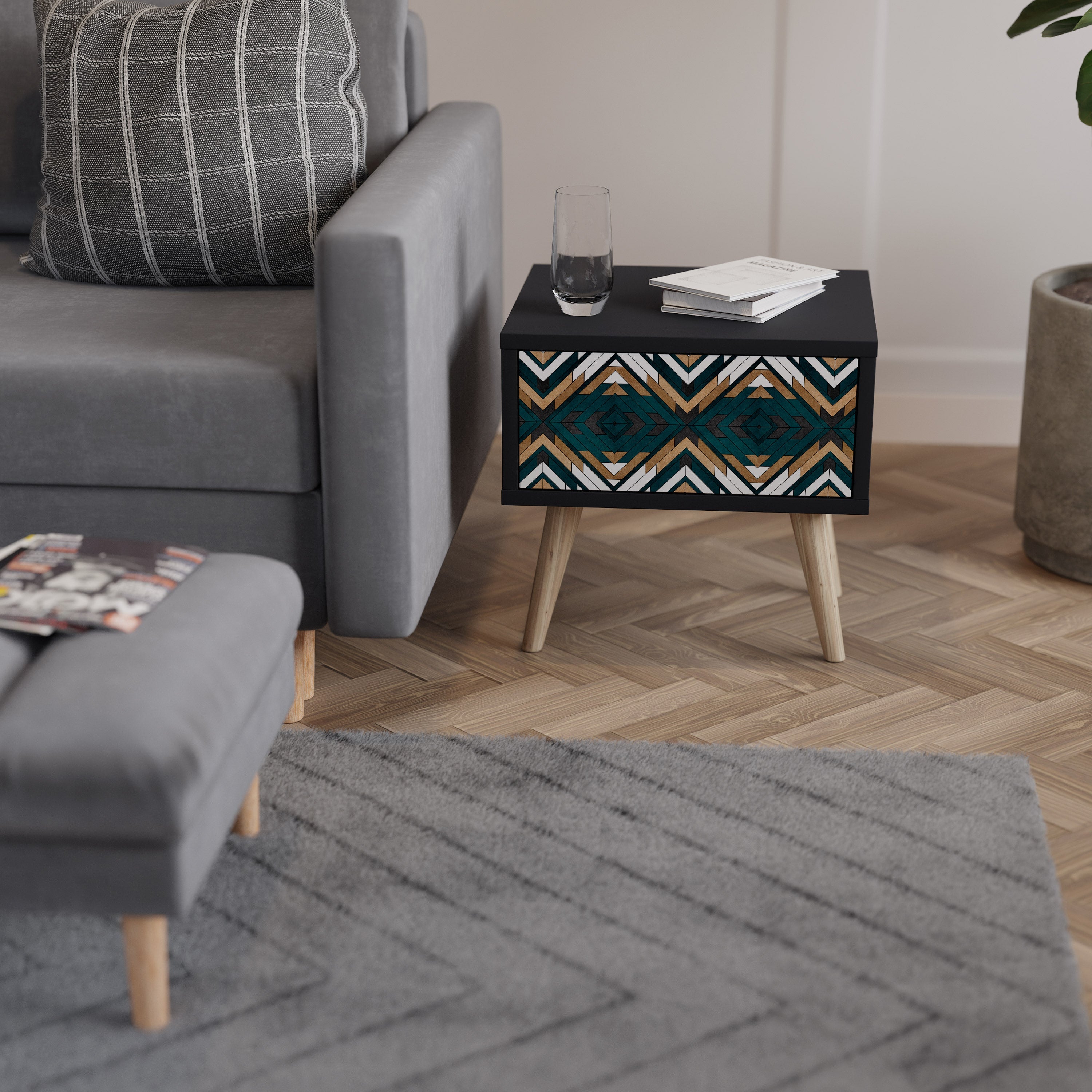 Table de chevet ARTISTIC GEOMETRY en finition noire