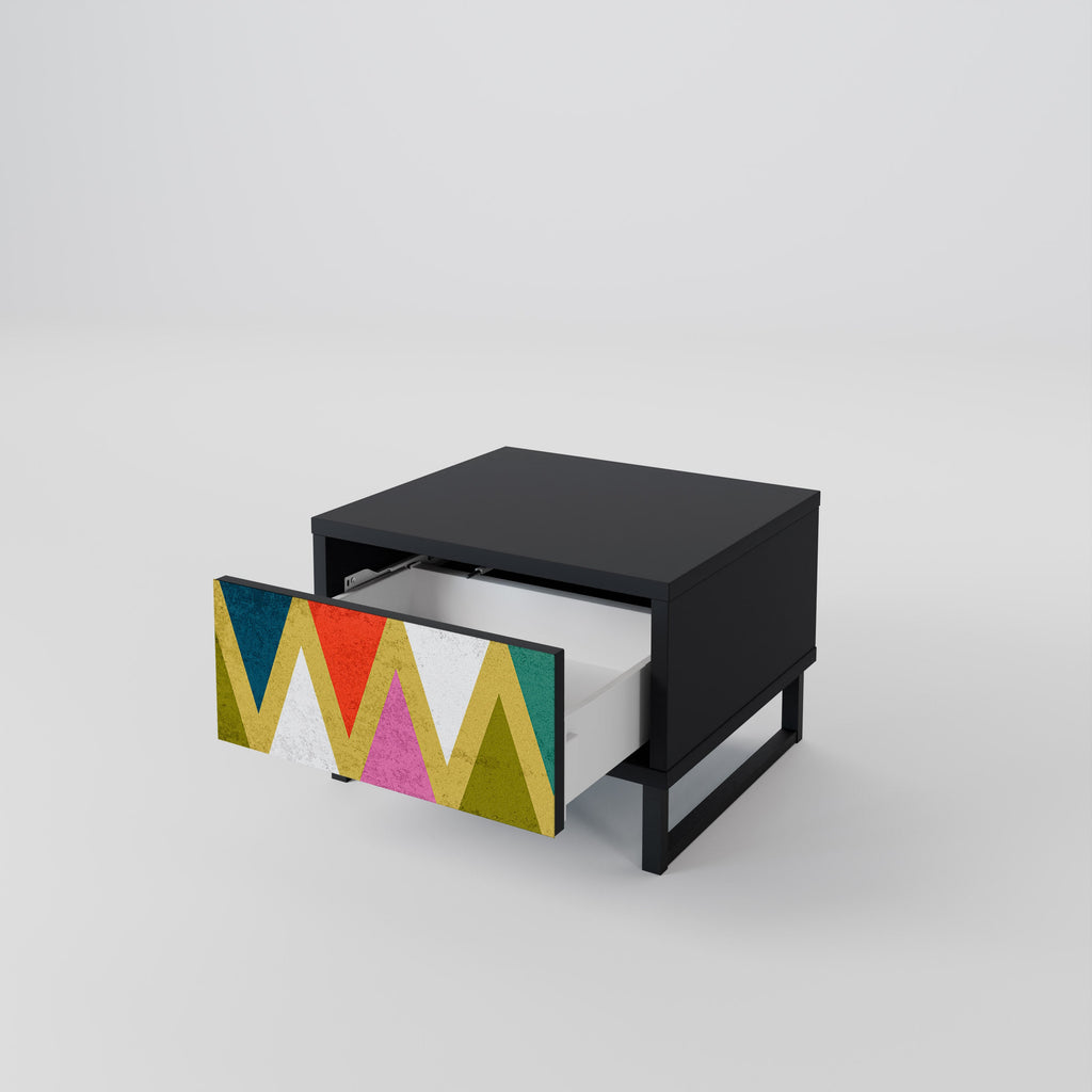 Table de chevet TRIANGLES COLORÉS en finition noire