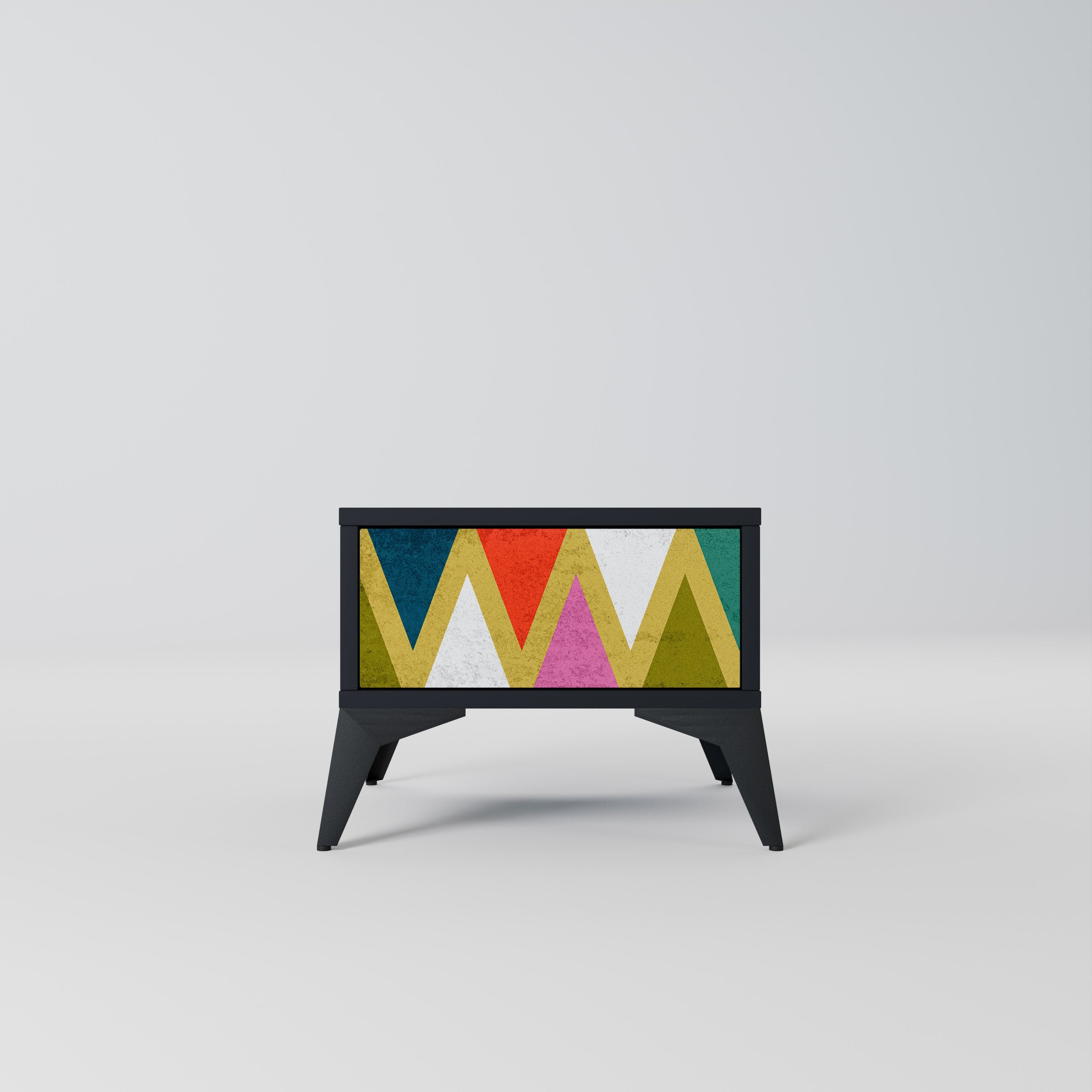 Table de chevet TRIANGLES COLORÉS en finition noire