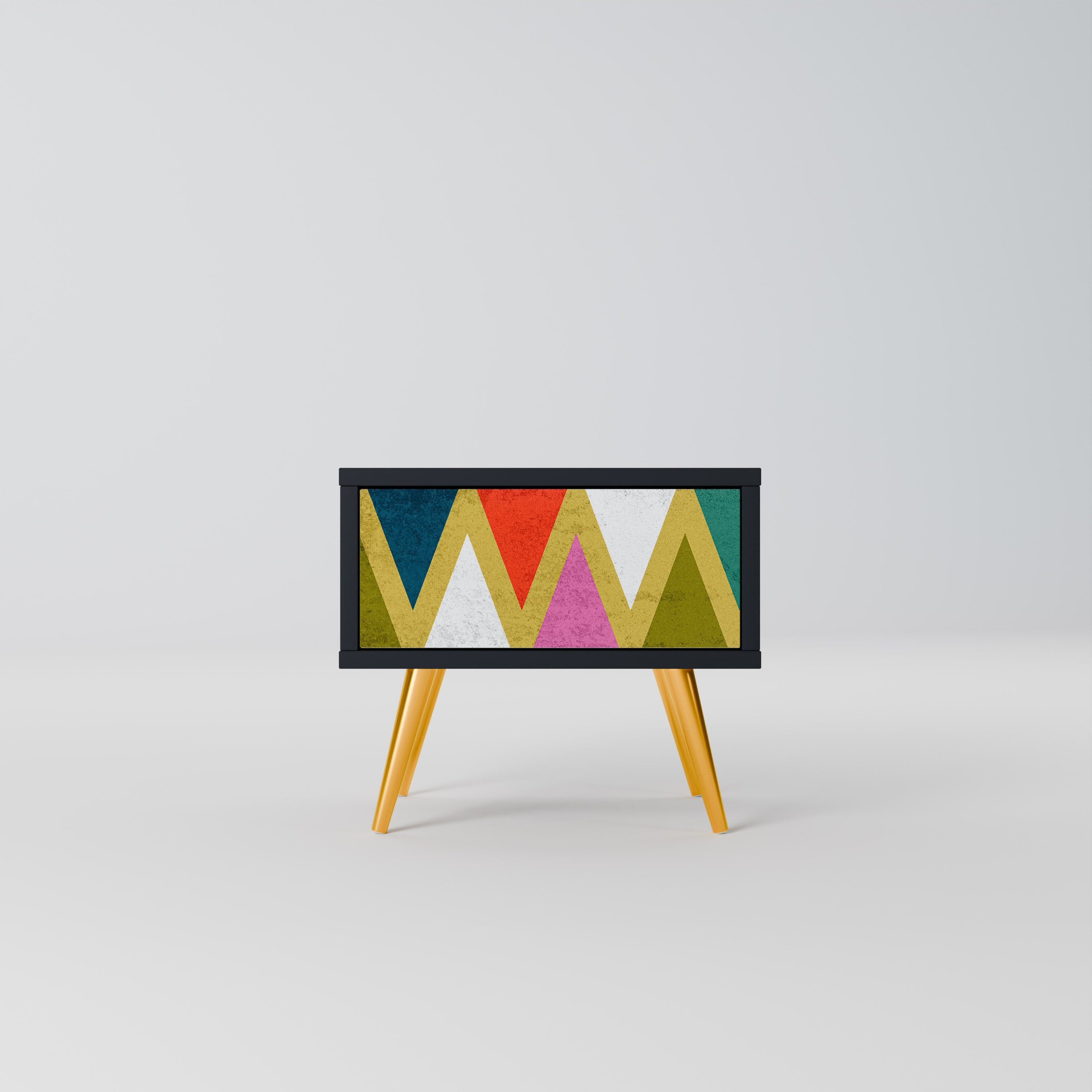 Table de chevet TRIANGLES COLORÉS en finition noire