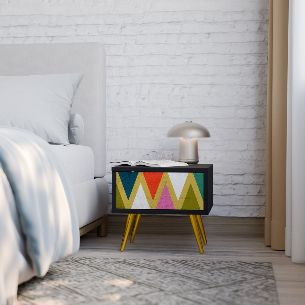 Table de chevet TRIANGLES COLORÉS en finition noire
