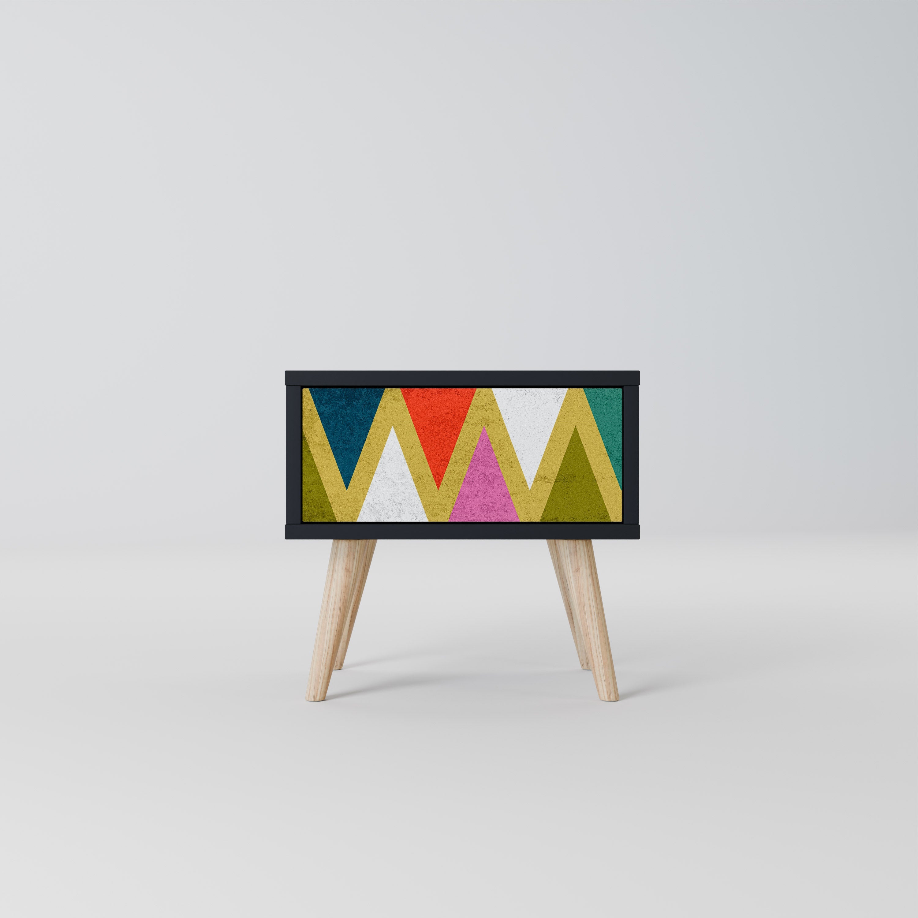 Table de chevet TRIANGLES COLORÉS en finition noire