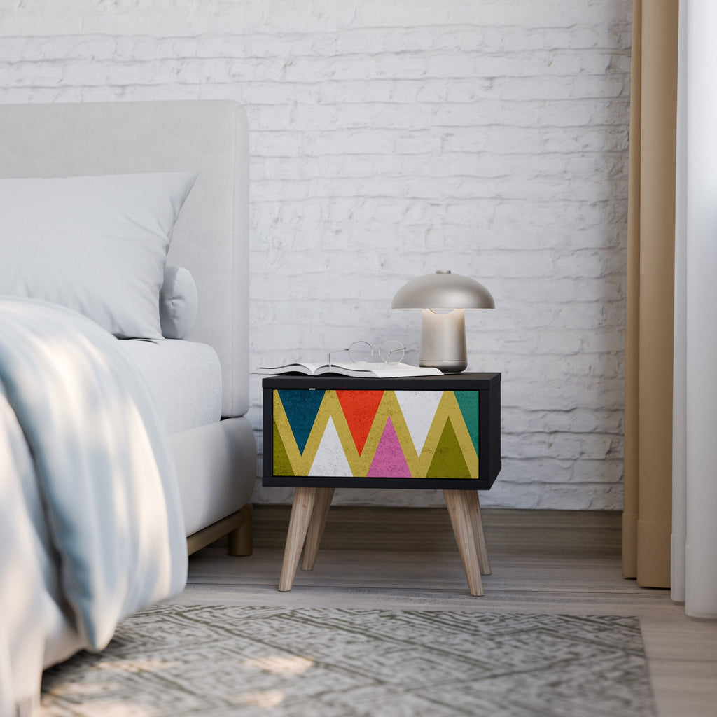 Table de chevet TRIANGLES COLORÉS en finition noire