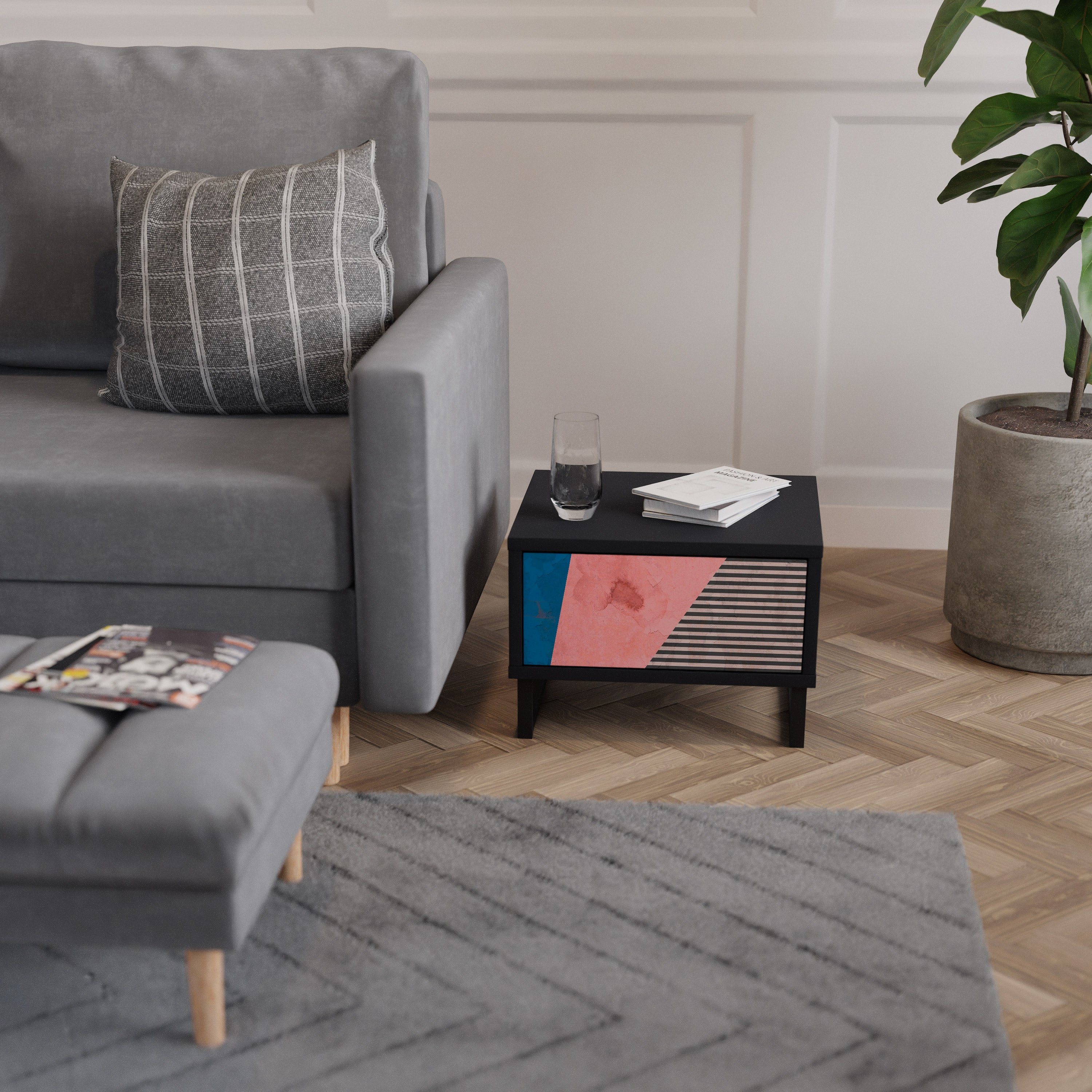 Table de chevet GLAMOROUS STRIPE en finition noire