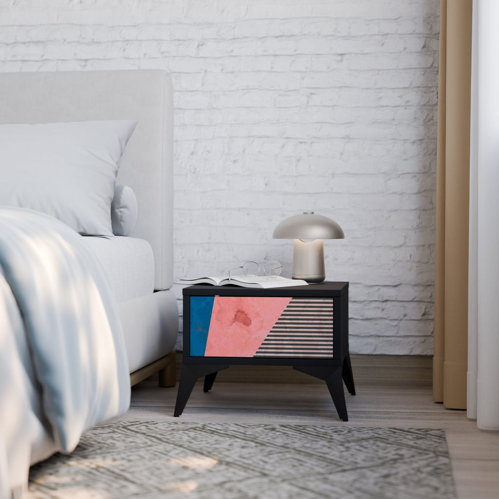 Table de chevet GLAMOROUS STRIPE en finition noire