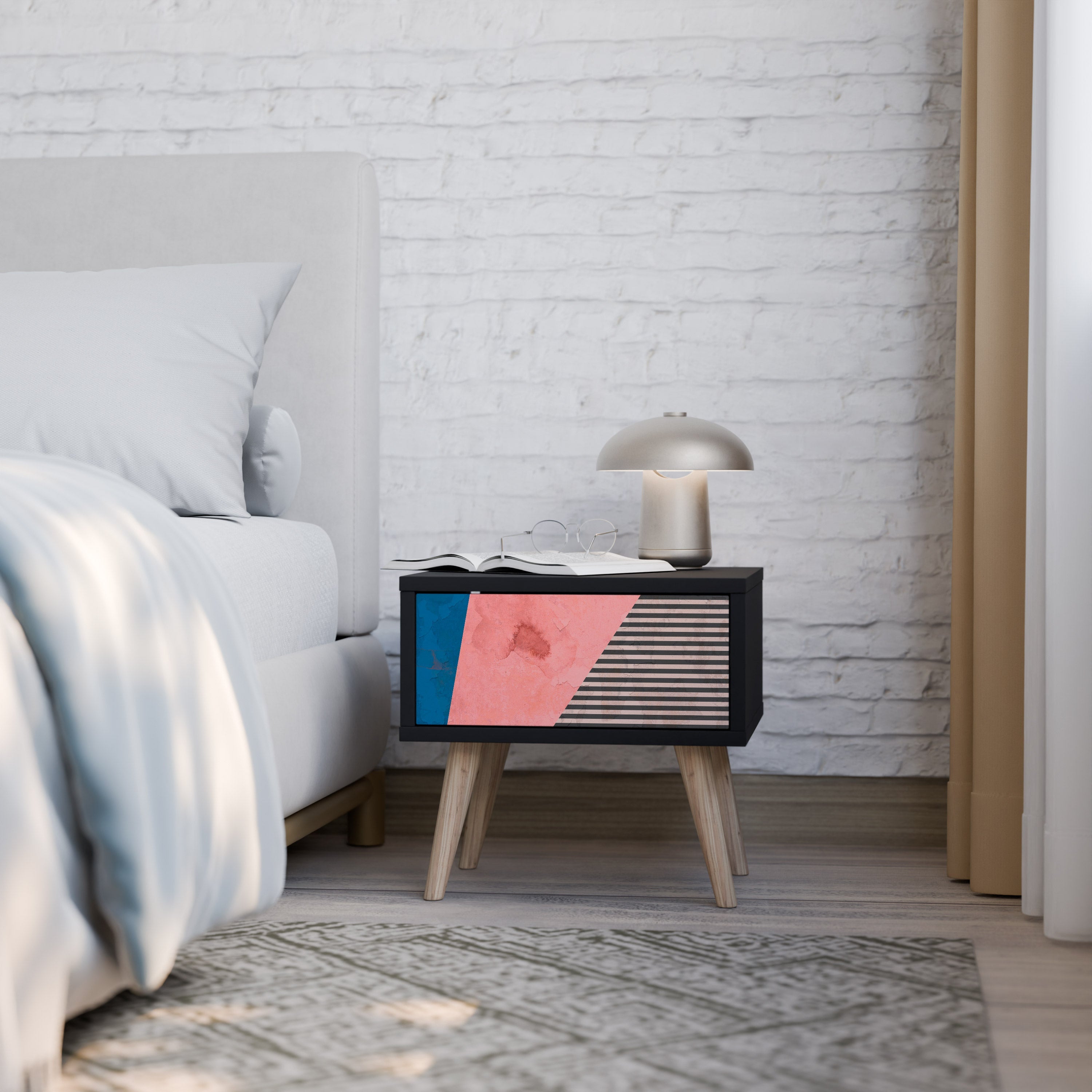 Table de chevet GLAMOROUS STRIPE en finition noire
