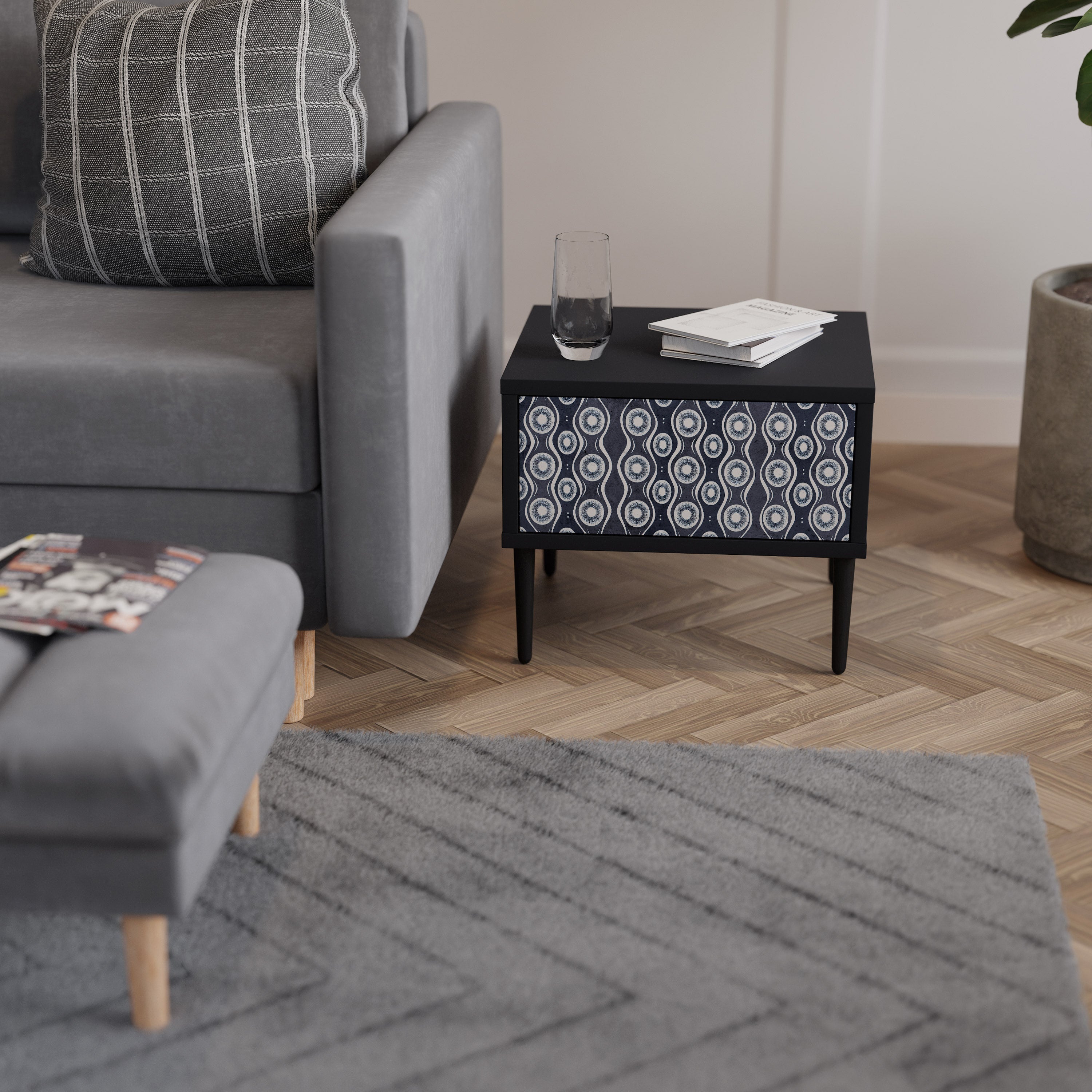 Table de chevet GRAPHITE EYES en finition noire