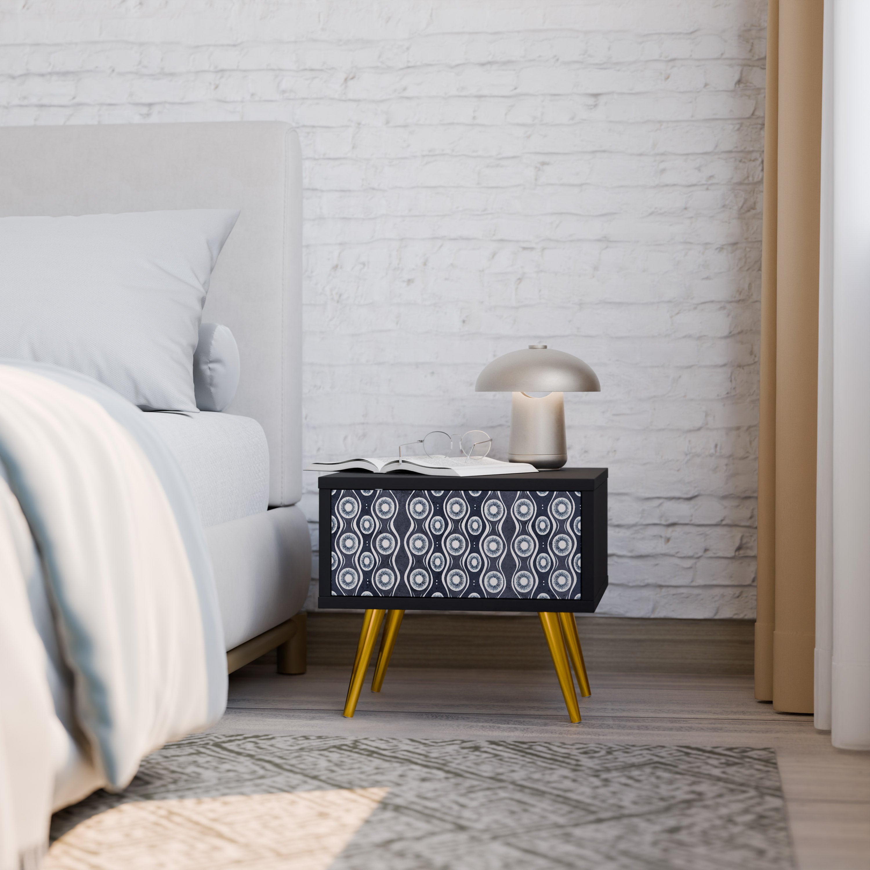 Table de chevet GRAPHITE EYES en finition noire