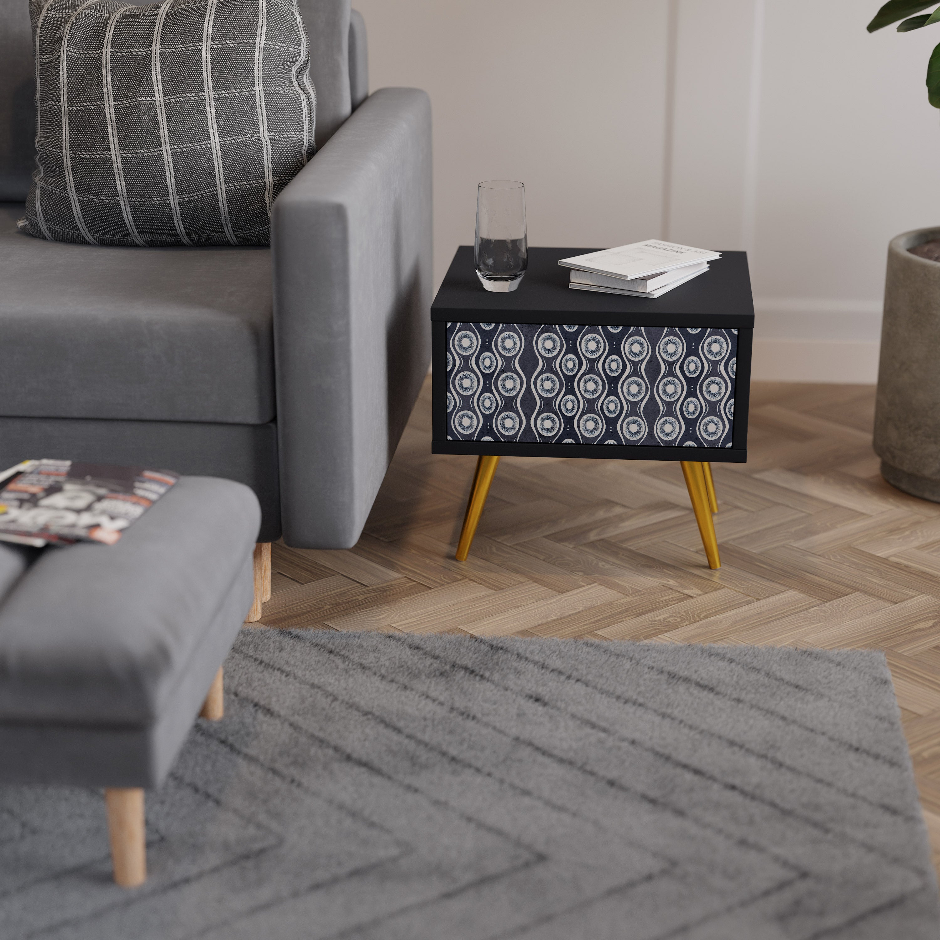 Table de chevet GRAPHITE EYES en finition noire