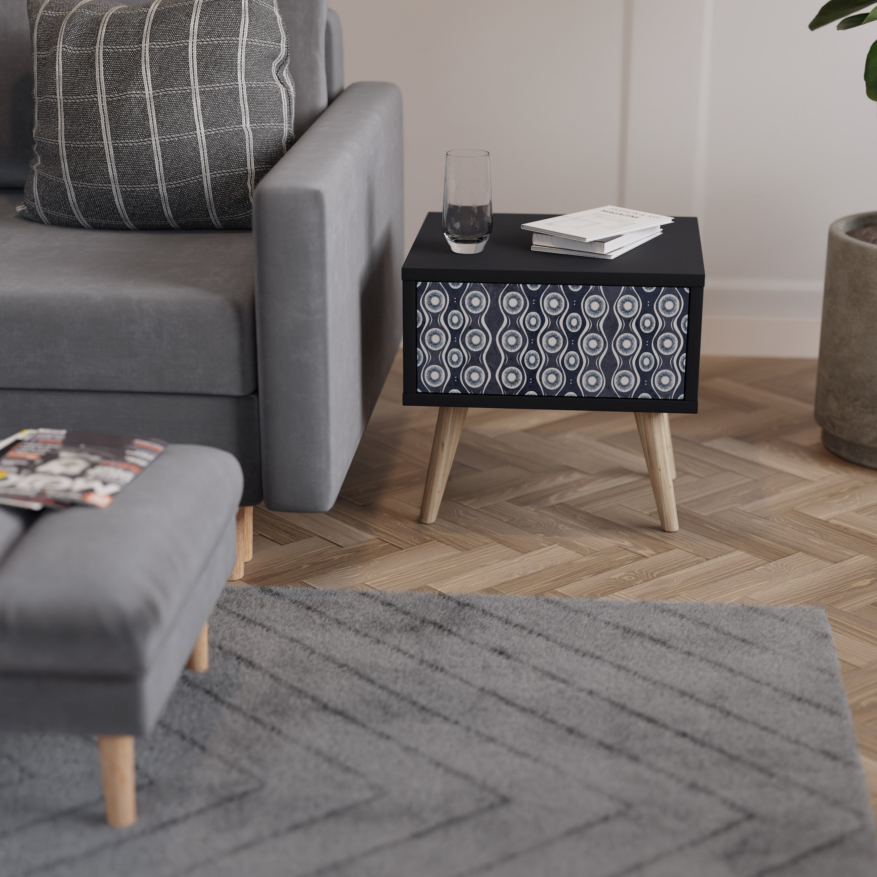 Table de chevet GRAPHITE EYES en finition noire