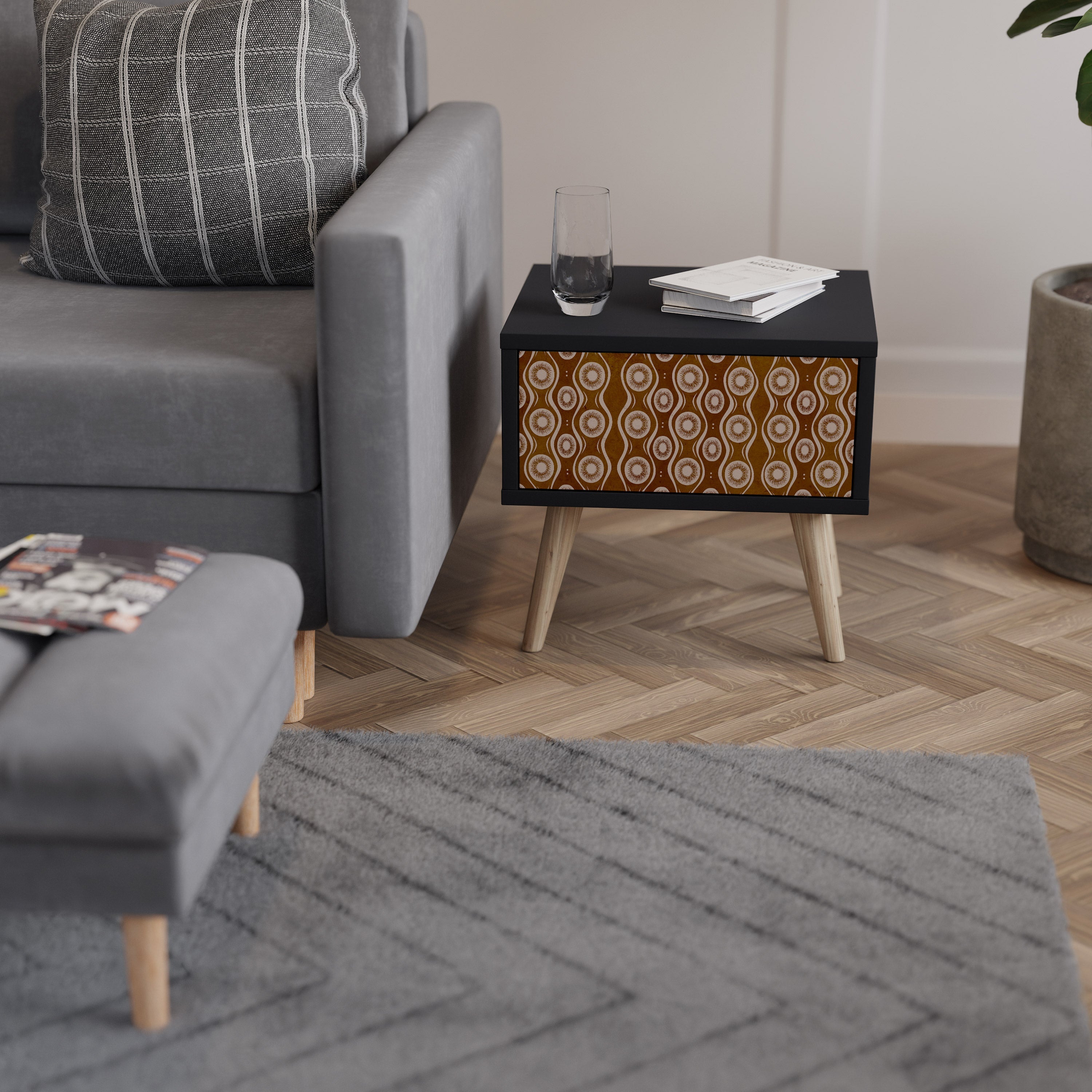 Table de chevet BROWN EYES en finition noire