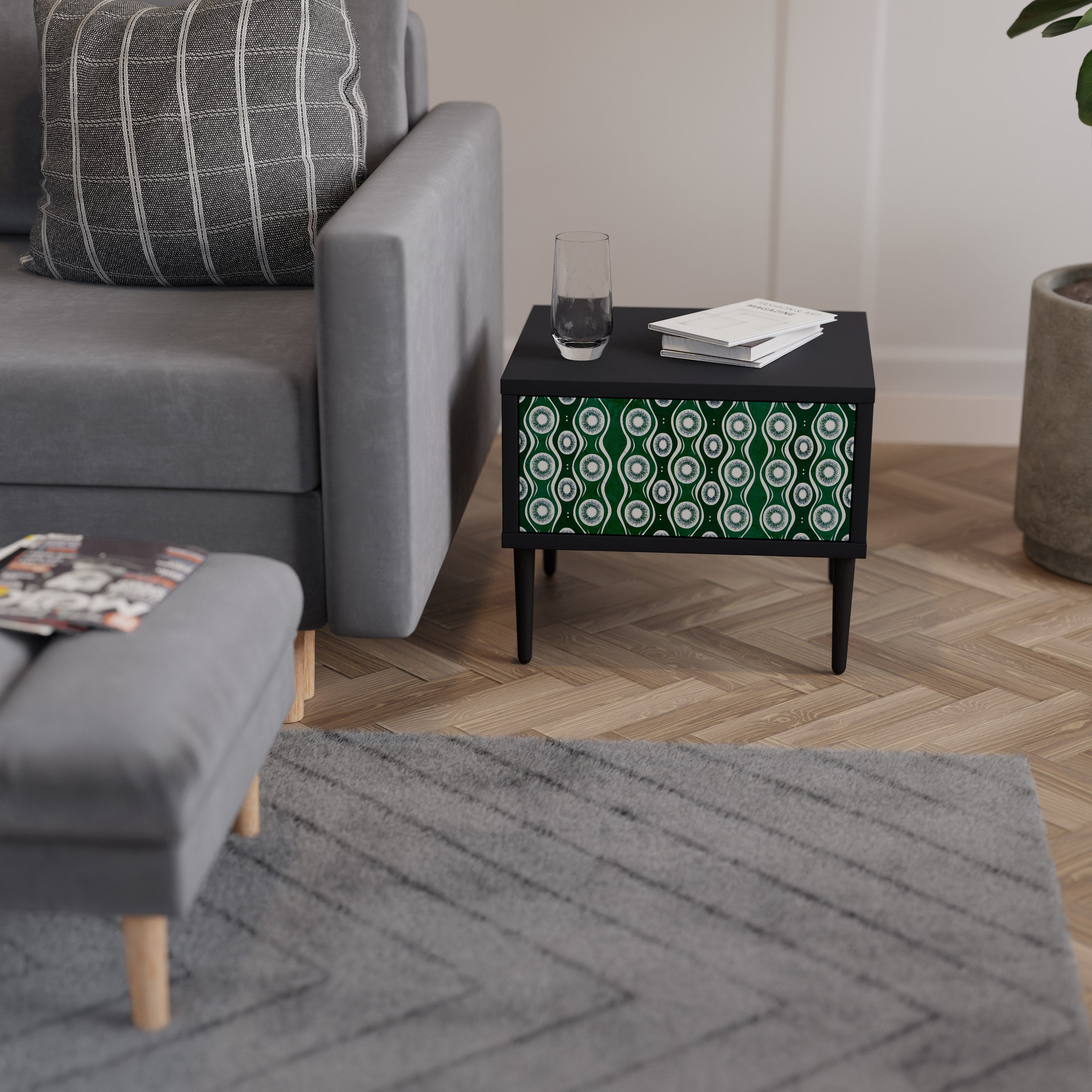 Table de chevet GREEN EYES en finition noire