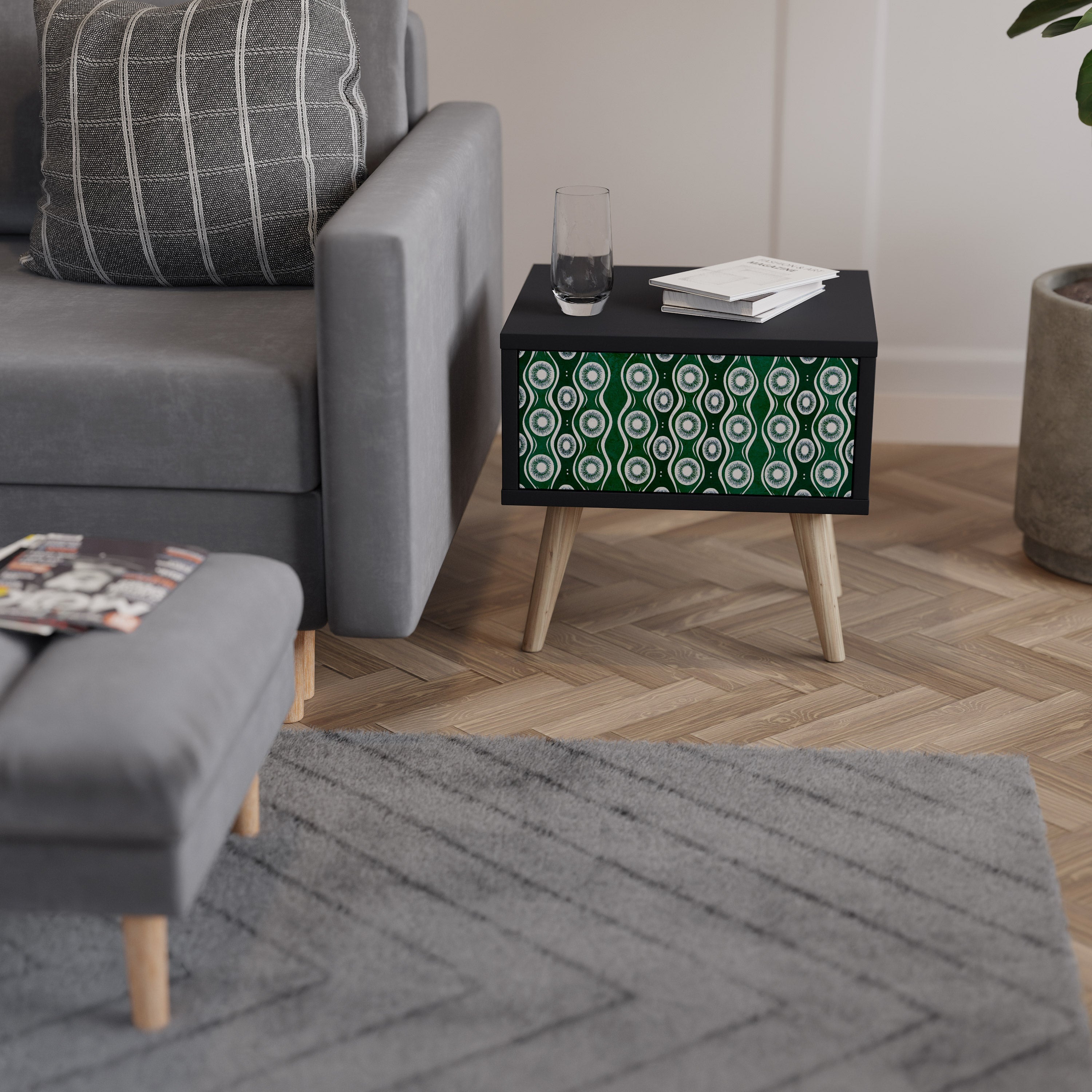 Table de chevet GREEN EYES en finition noire