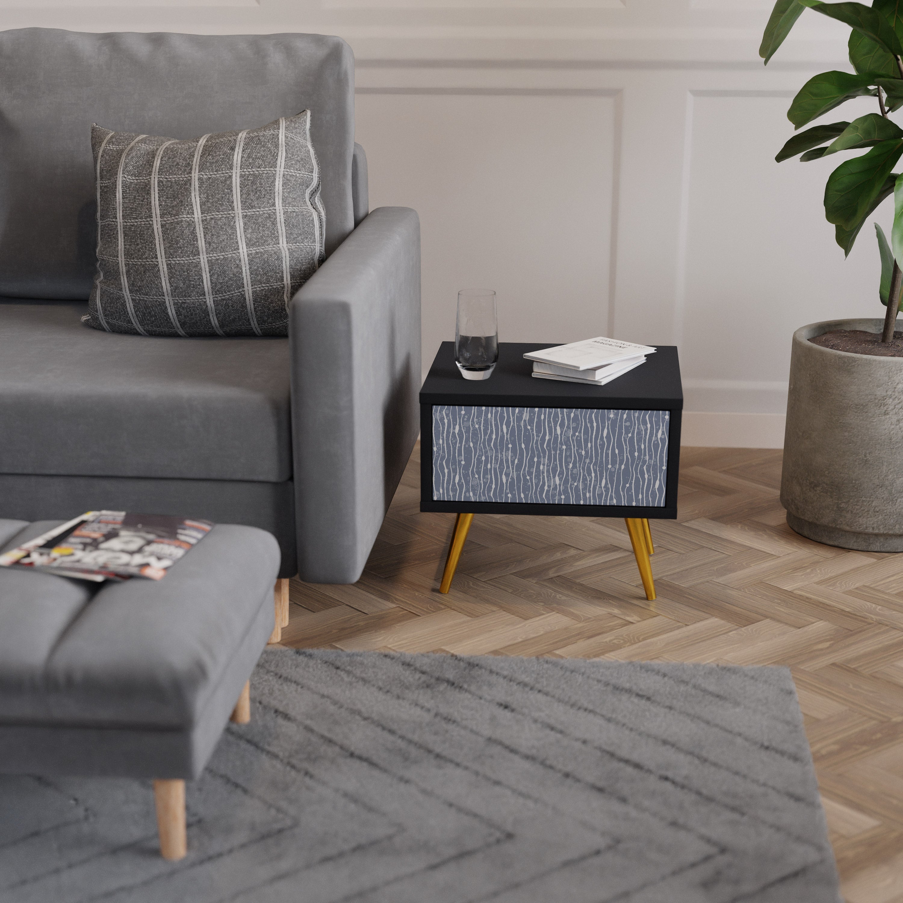 Table de chevet GRAPHITE RAIN en finition noire