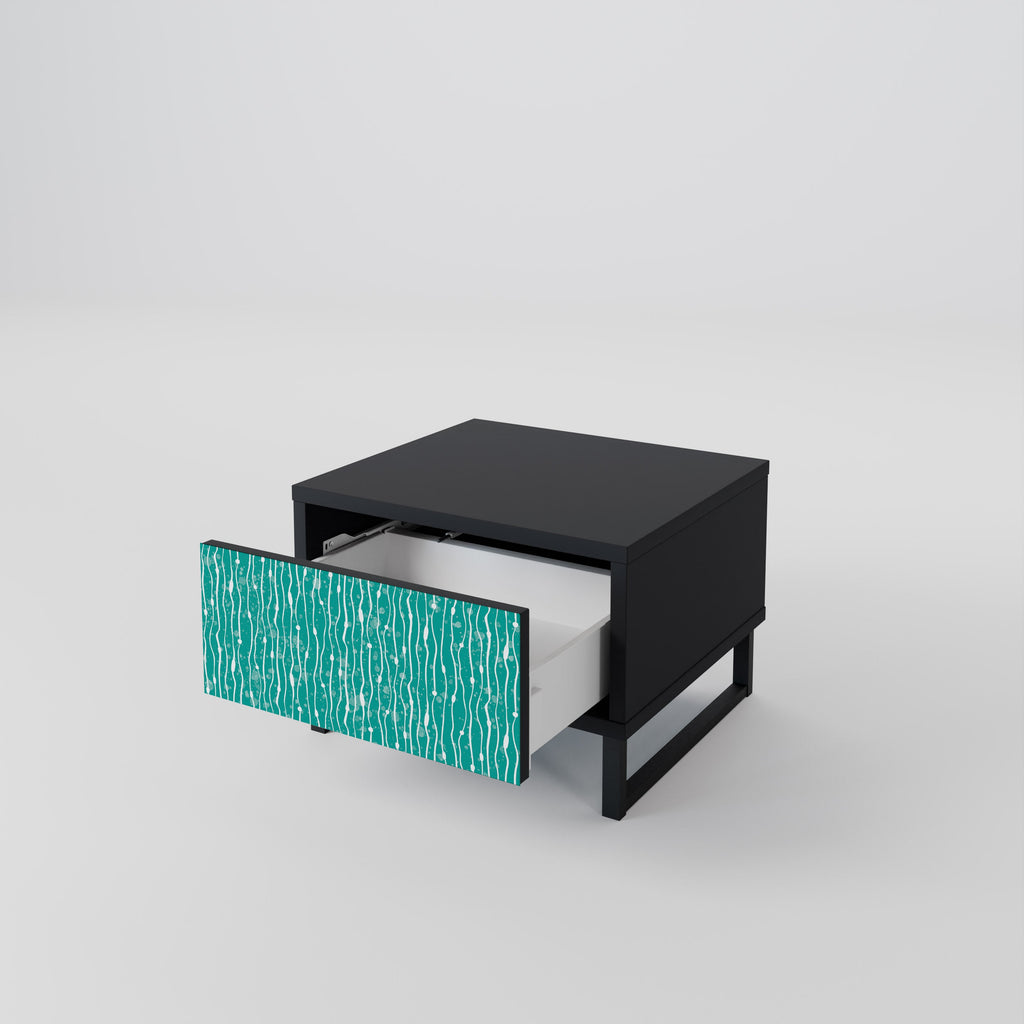 Table de chevet TURQUOISE RAIN en finition noire