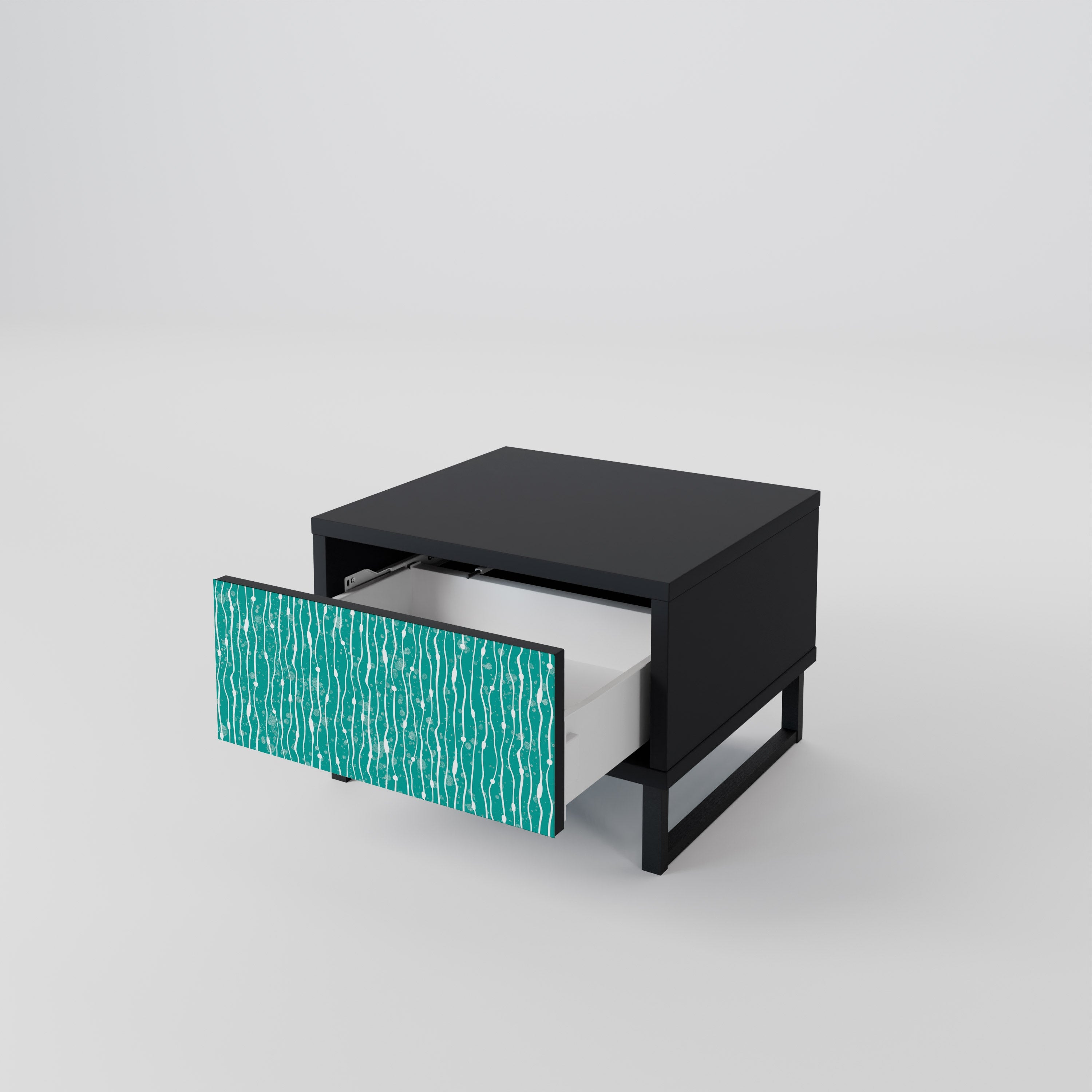 Table de chevet TURQUOISE RAIN en finition noire