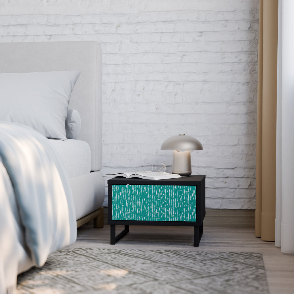 Table de chevet TURQUOISE RAIN en finition noire