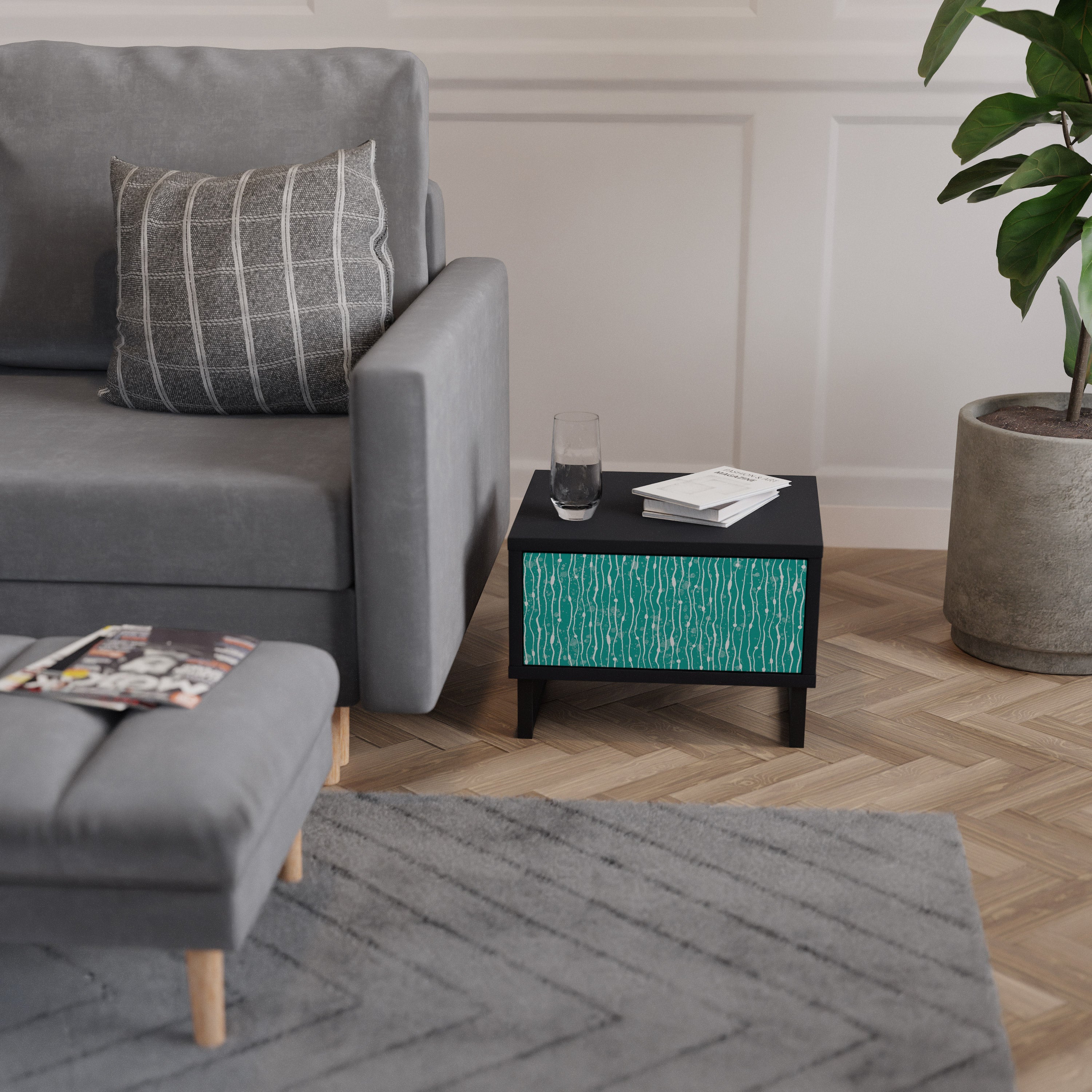 Table de chevet TURQUOISE RAIN en finition noire