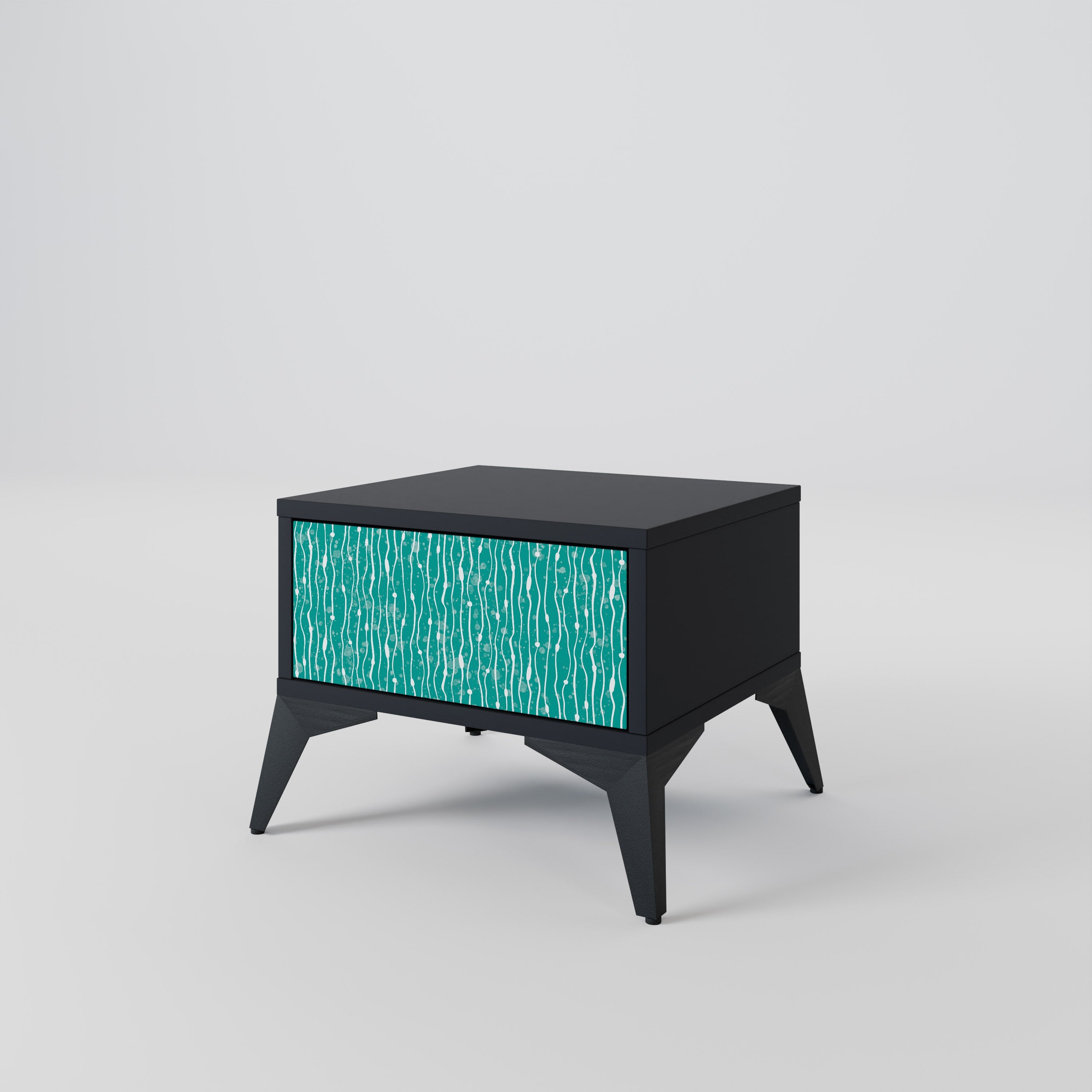 Table de chevet TURQUOISE RAIN en finition noire