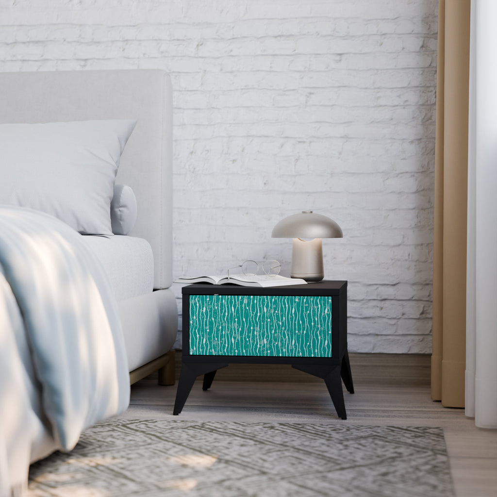 Table de chevet TURQUOISE RAIN en finition noire