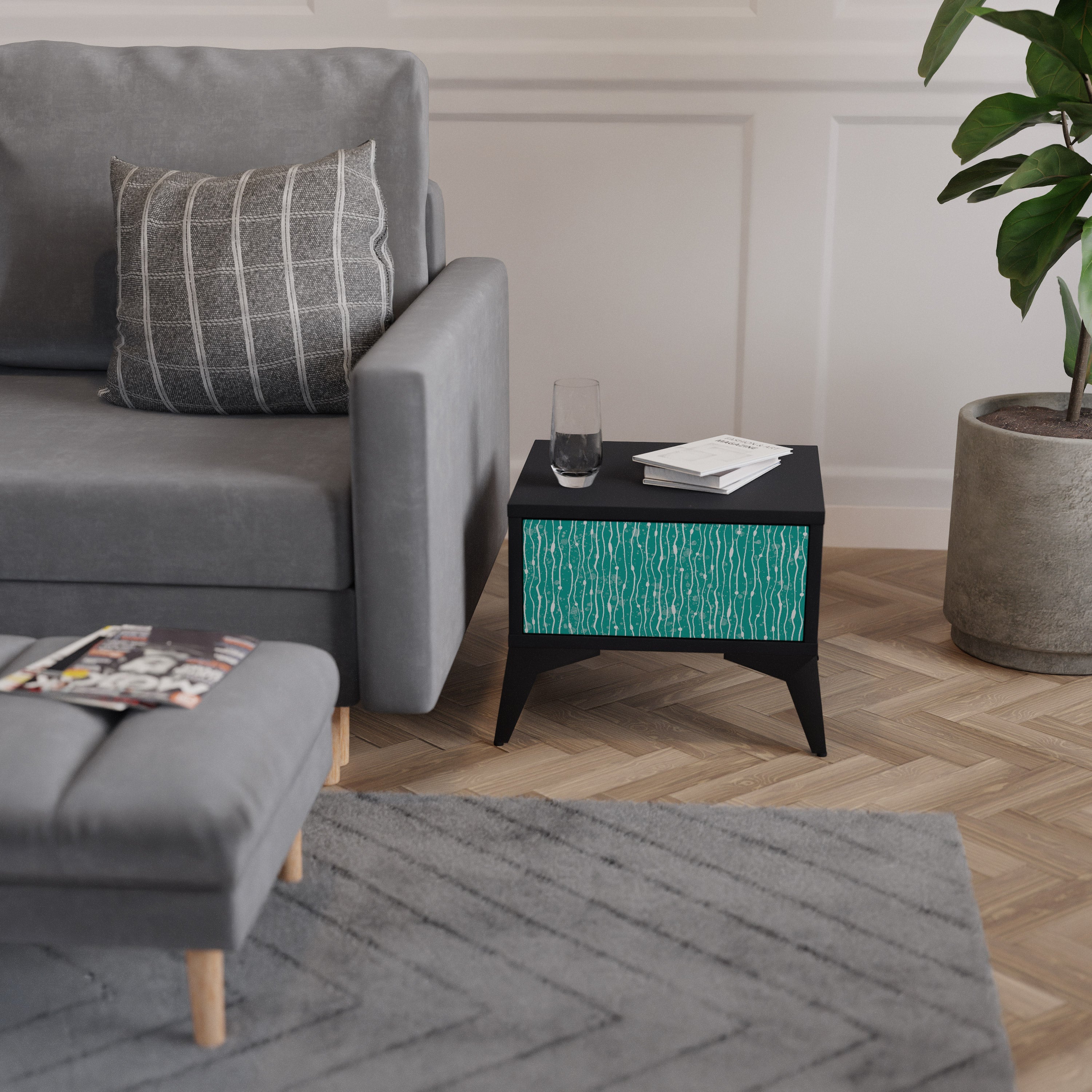 Table de chevet TURQUOISE RAIN en finition noire