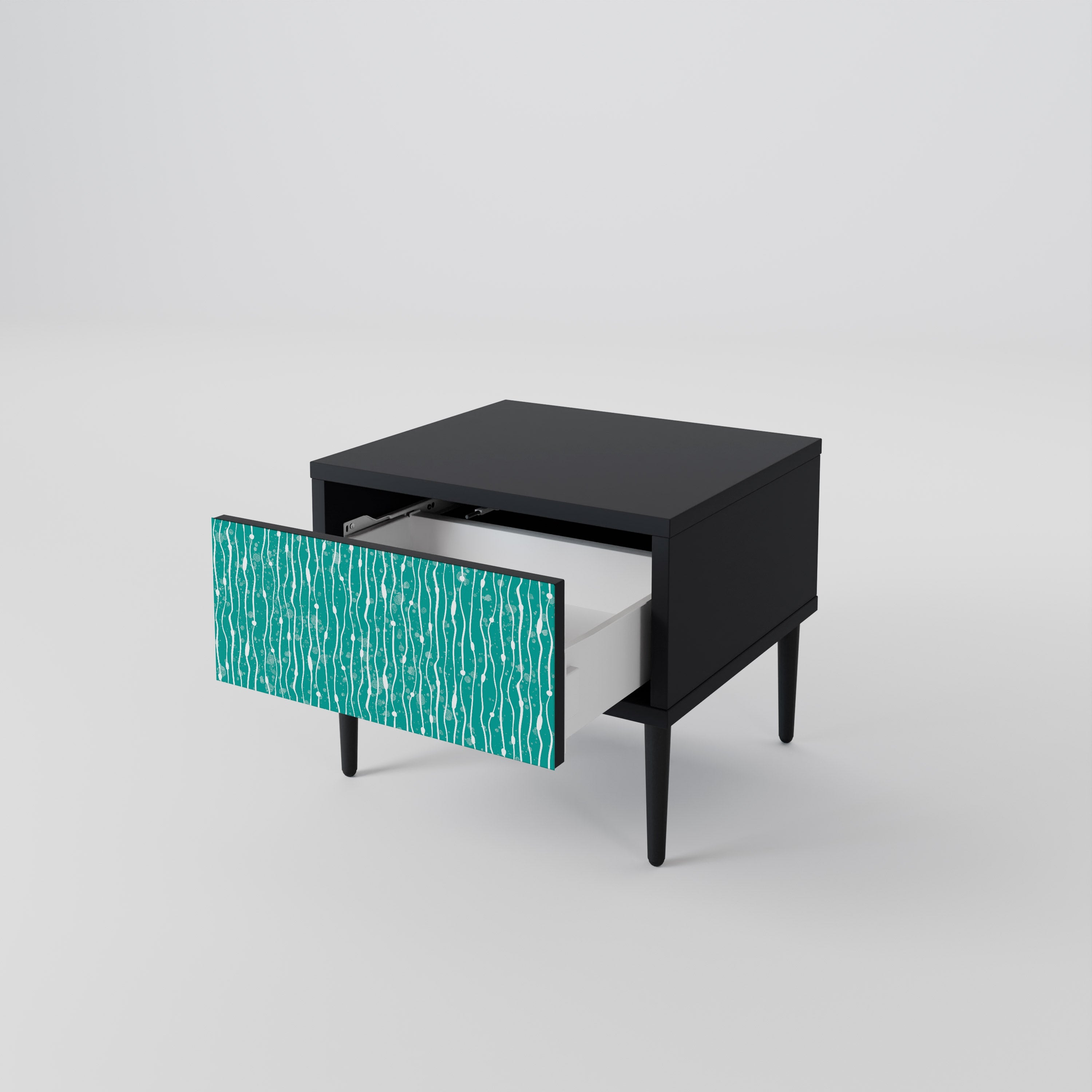 Table de chevet TURQUOISE RAIN en finition noire