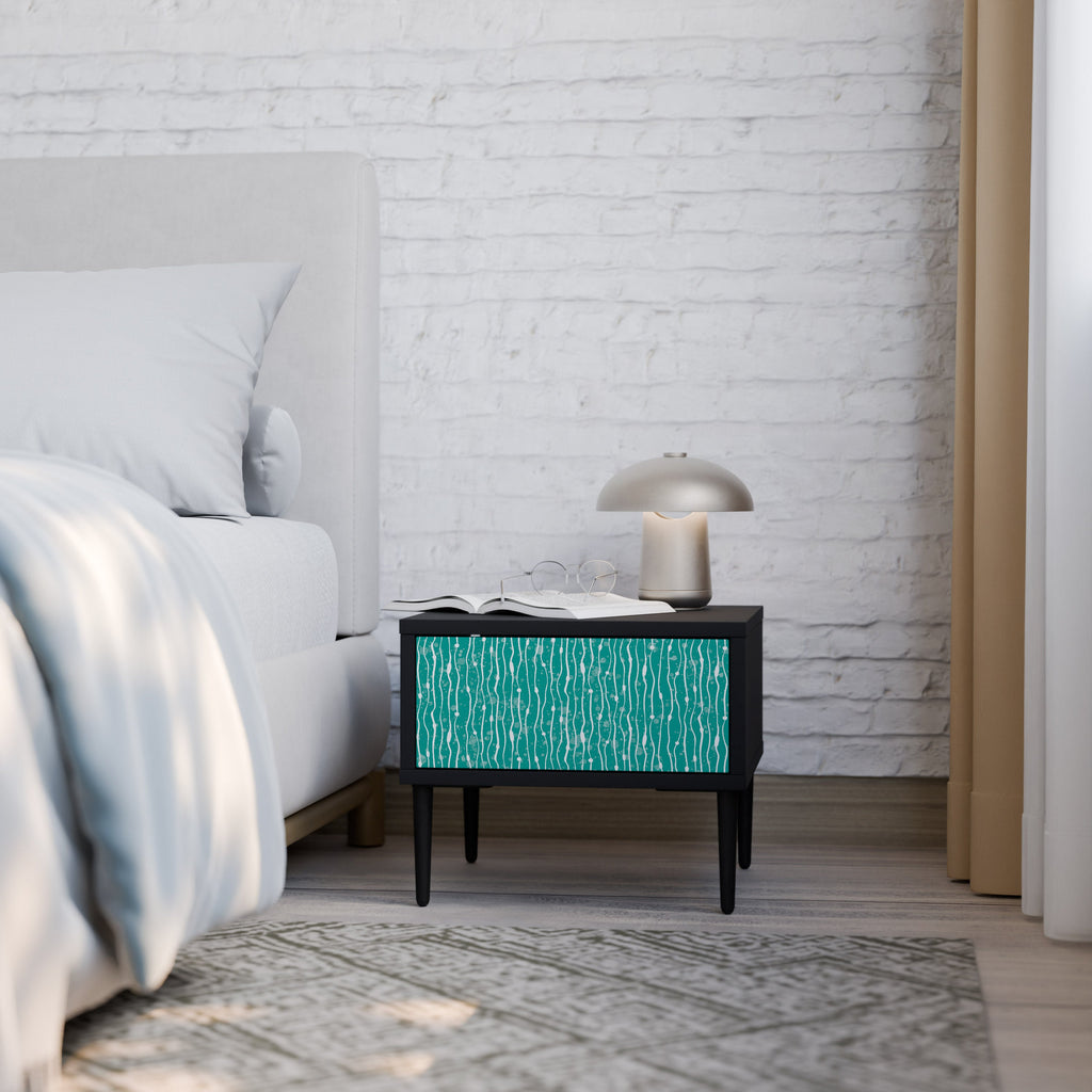 Table de chevet TURQUOISE RAIN en finition noire