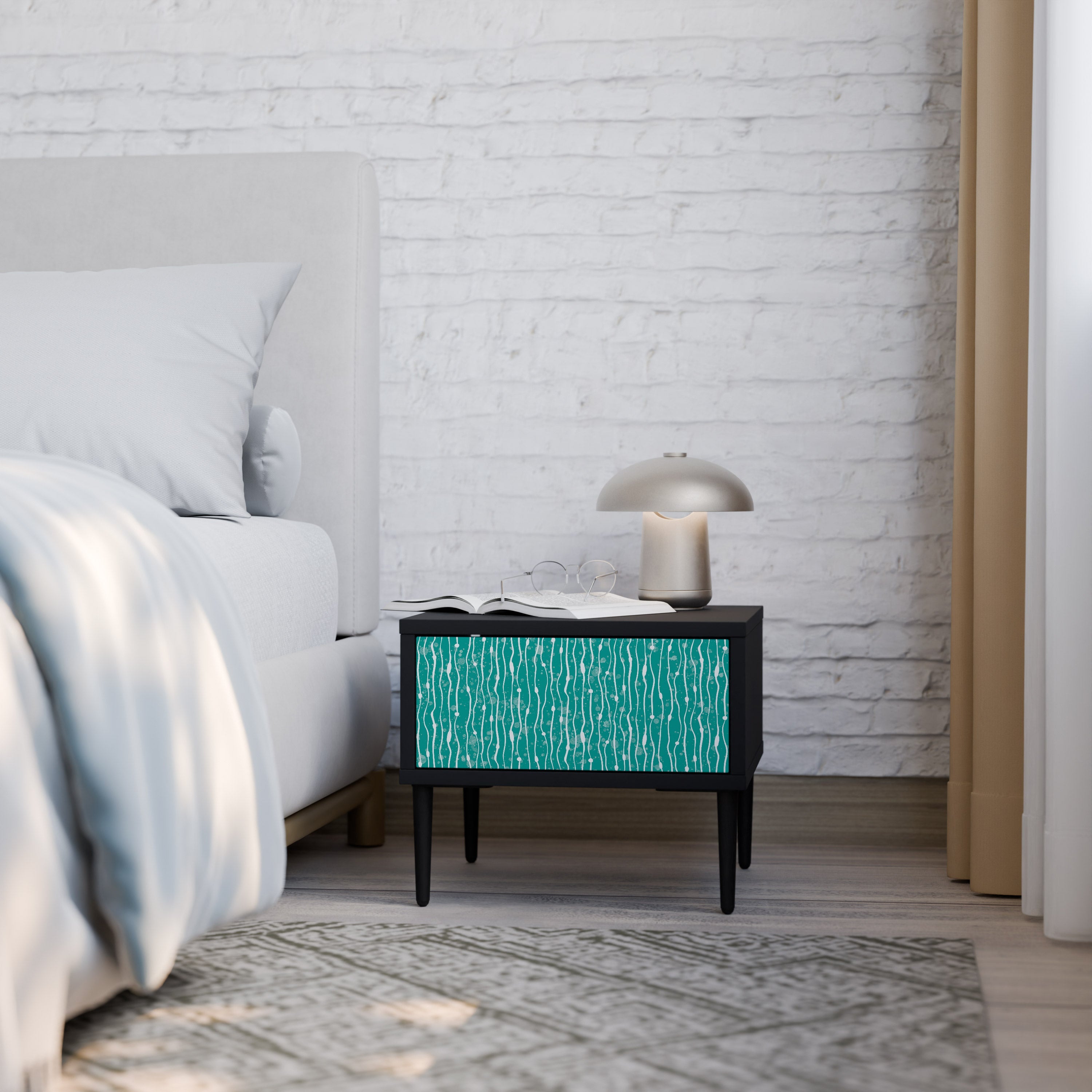 Table de chevet TURQUOISE RAIN en finition noire