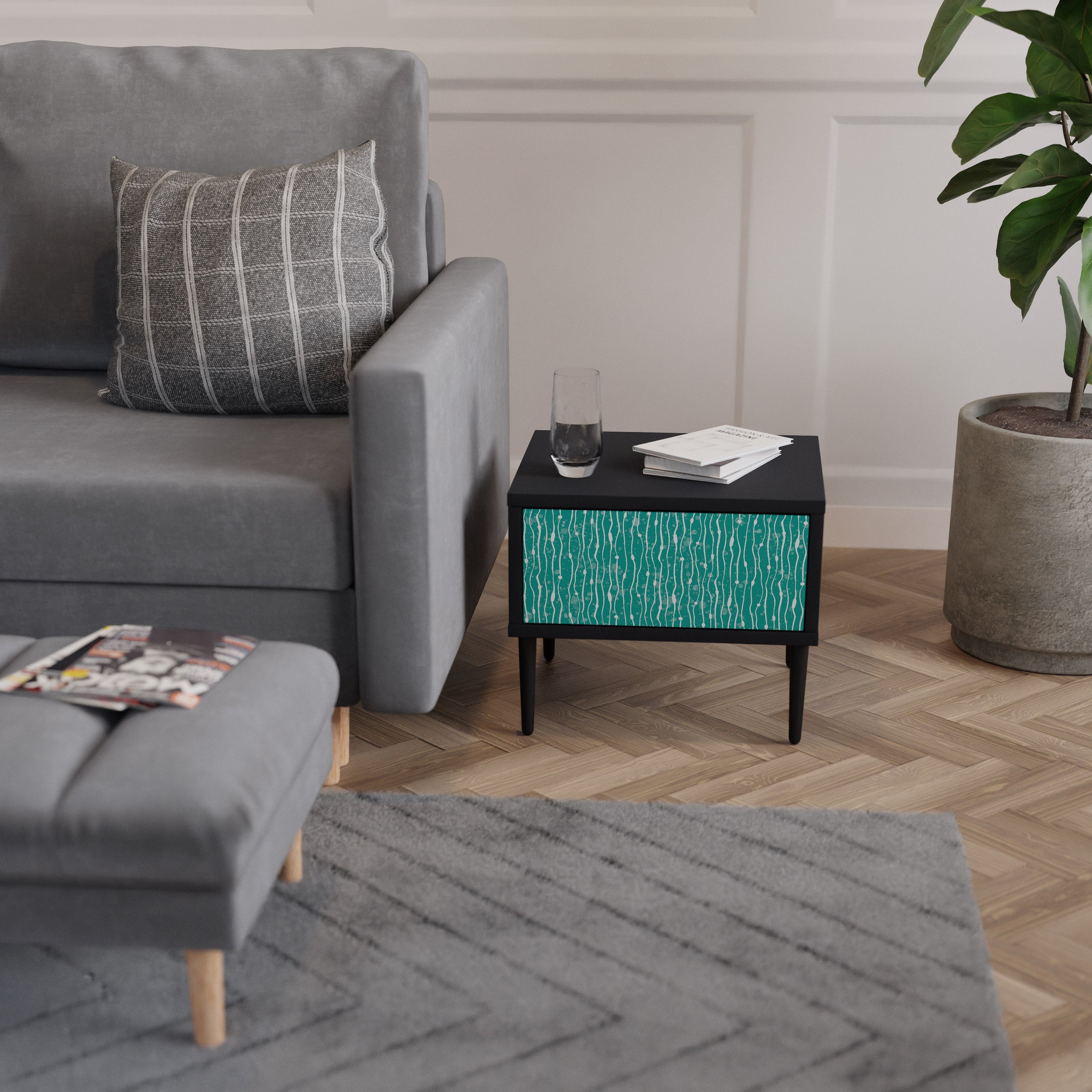 Table de chevet TURQUOISE RAIN en finition noire