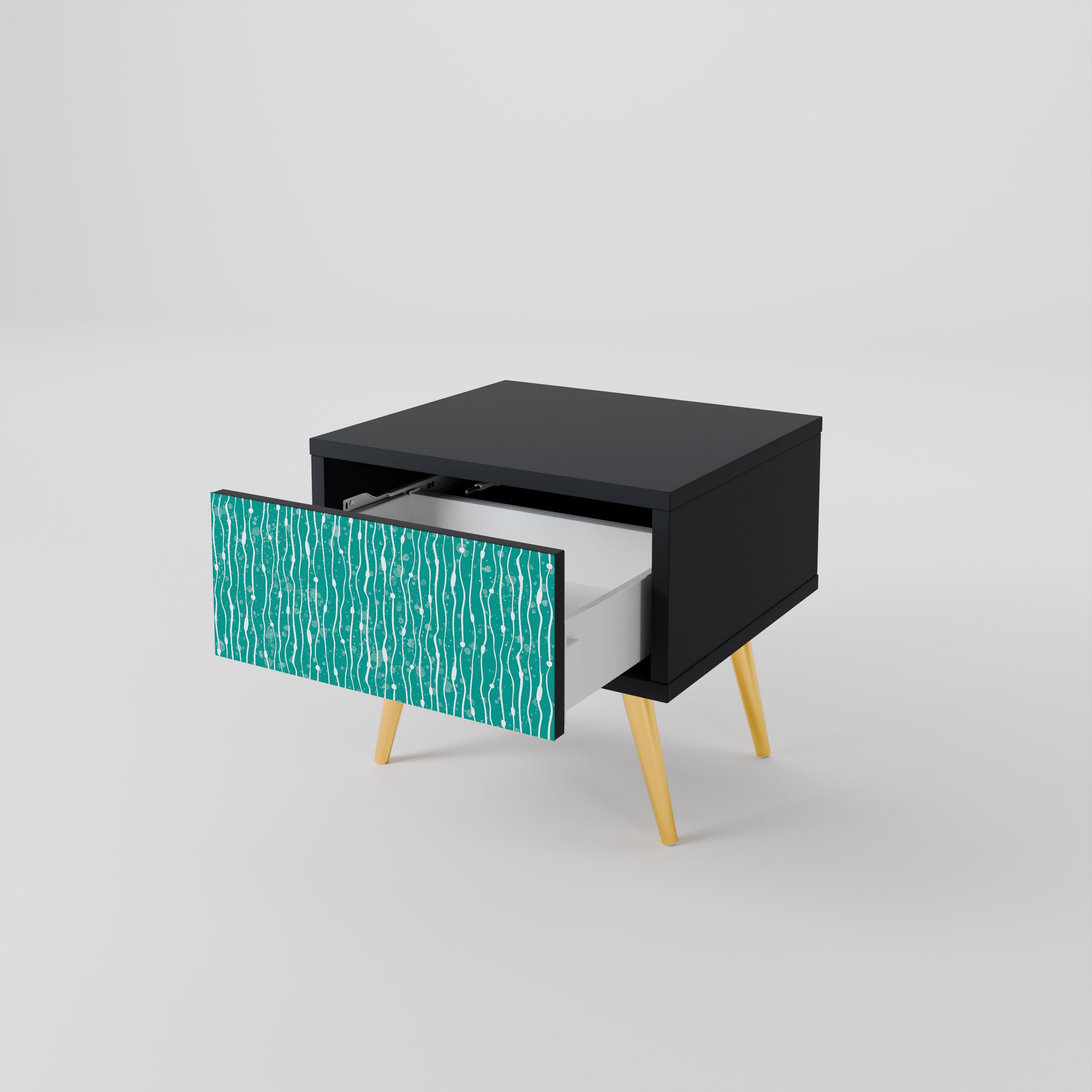 Table de chevet TURQUOISE RAIN en finition noire