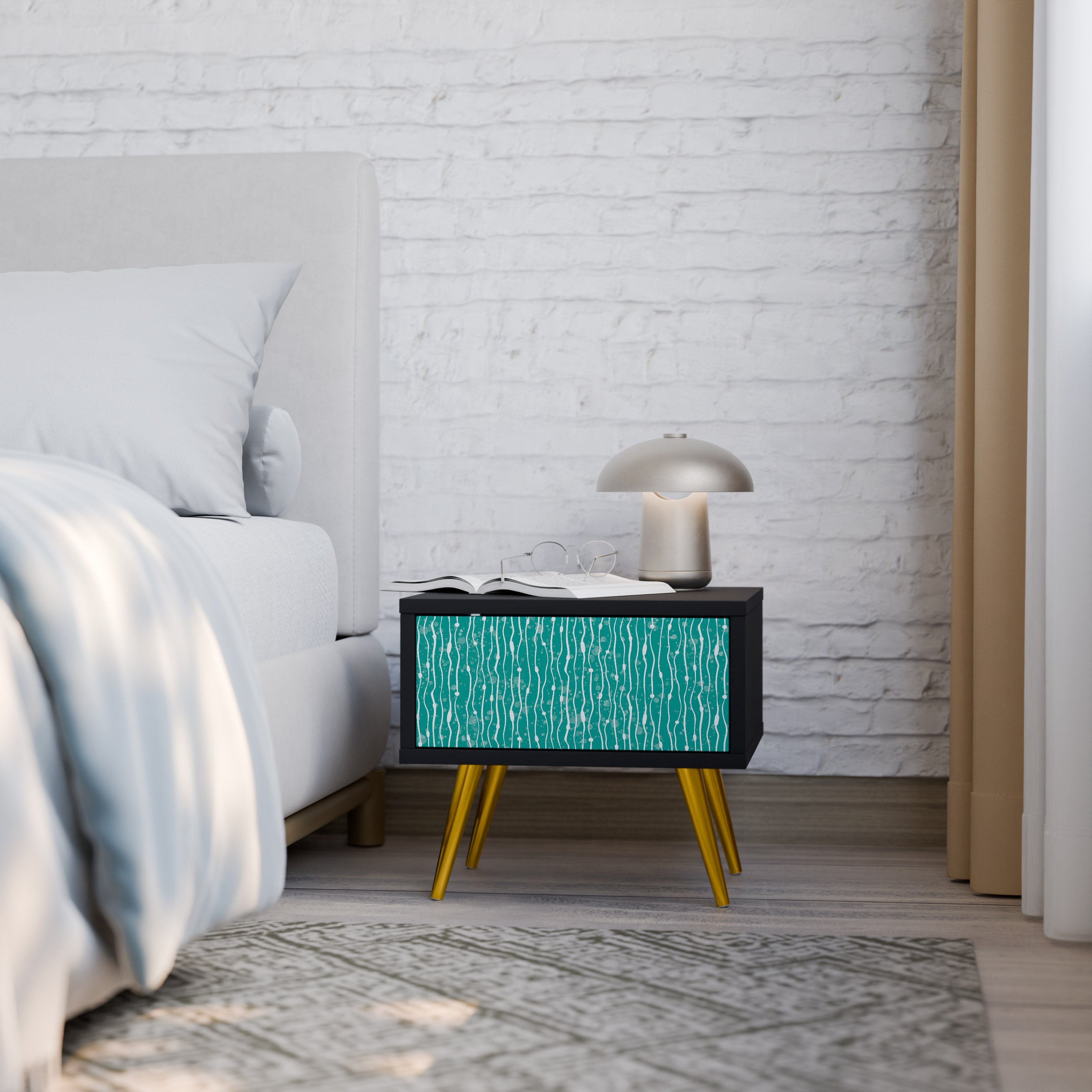 Table de chevet TURQUOISE RAIN en finition noire