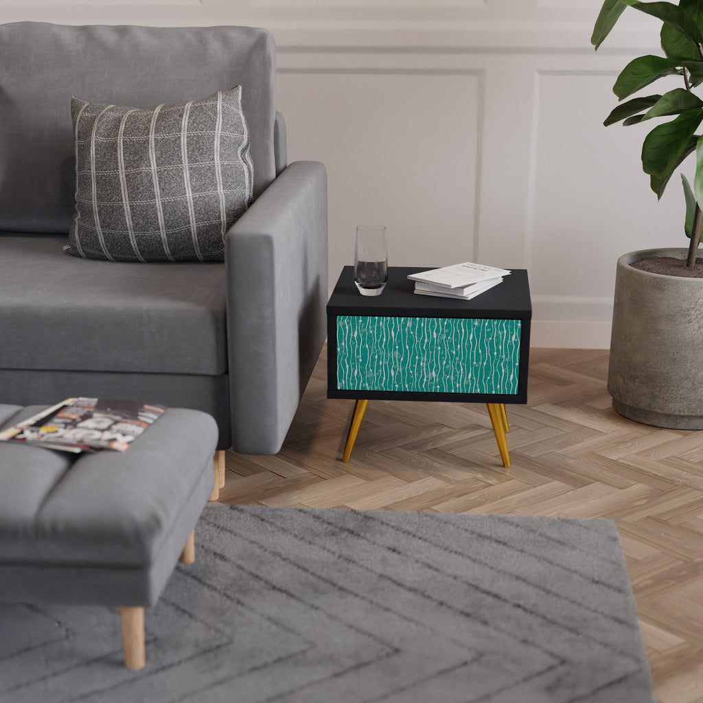 Table de chevet TURQUOISE RAIN en finition noire