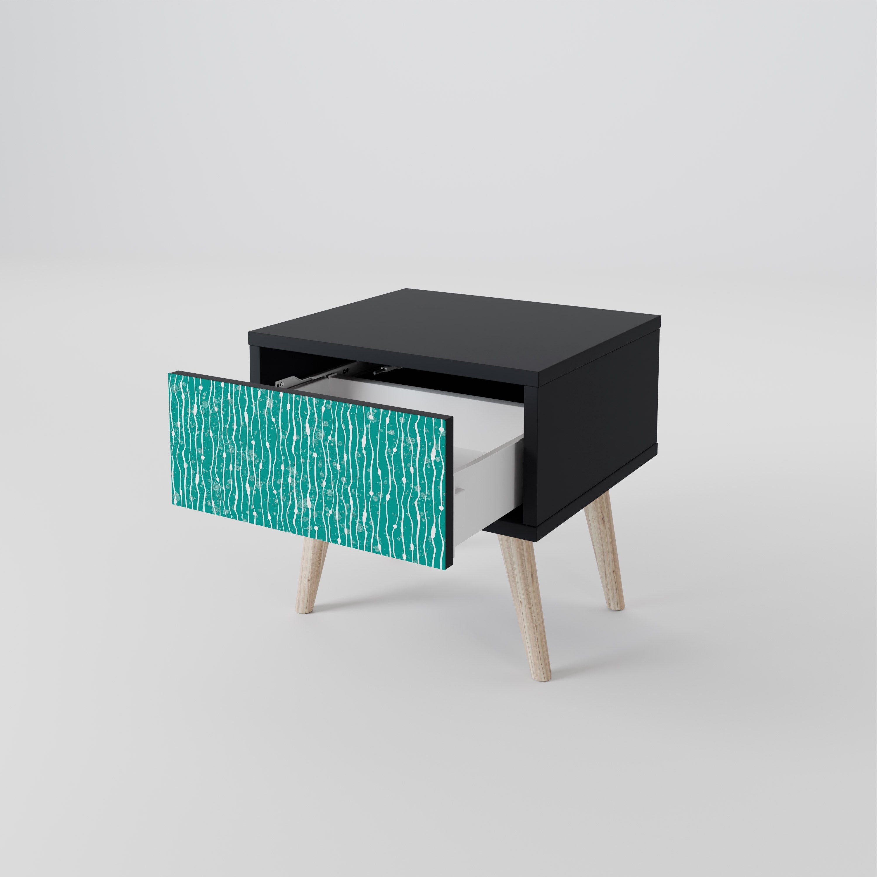 Table de chevet TURQUOISE RAIN en finition noire