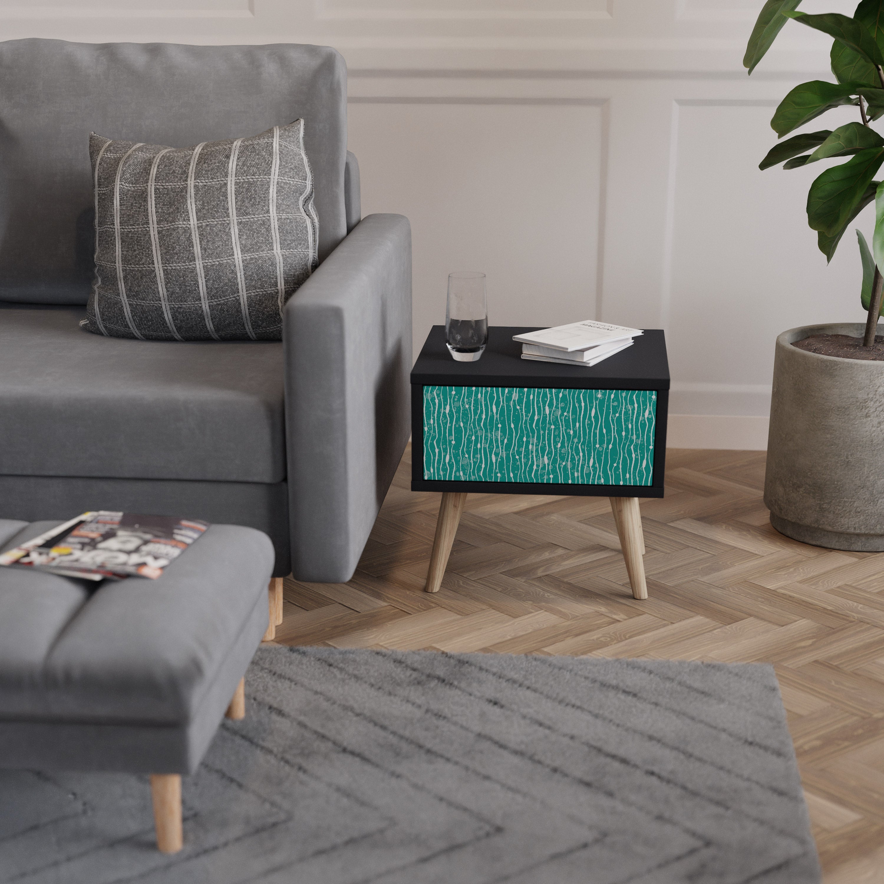 Table de chevet TURQUOISE RAIN en finition noire