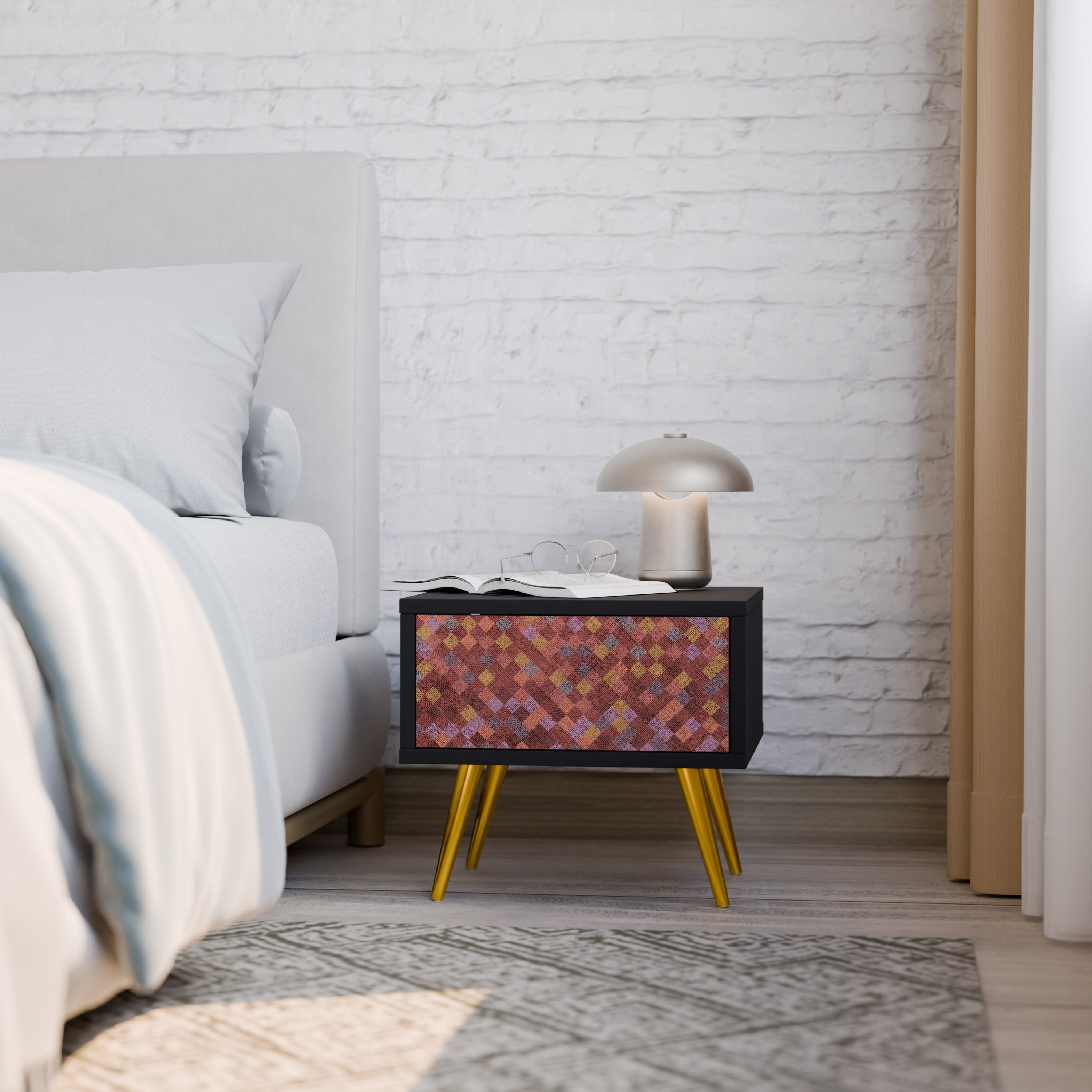Table de chevet PAINTED SQUARES en finition noire